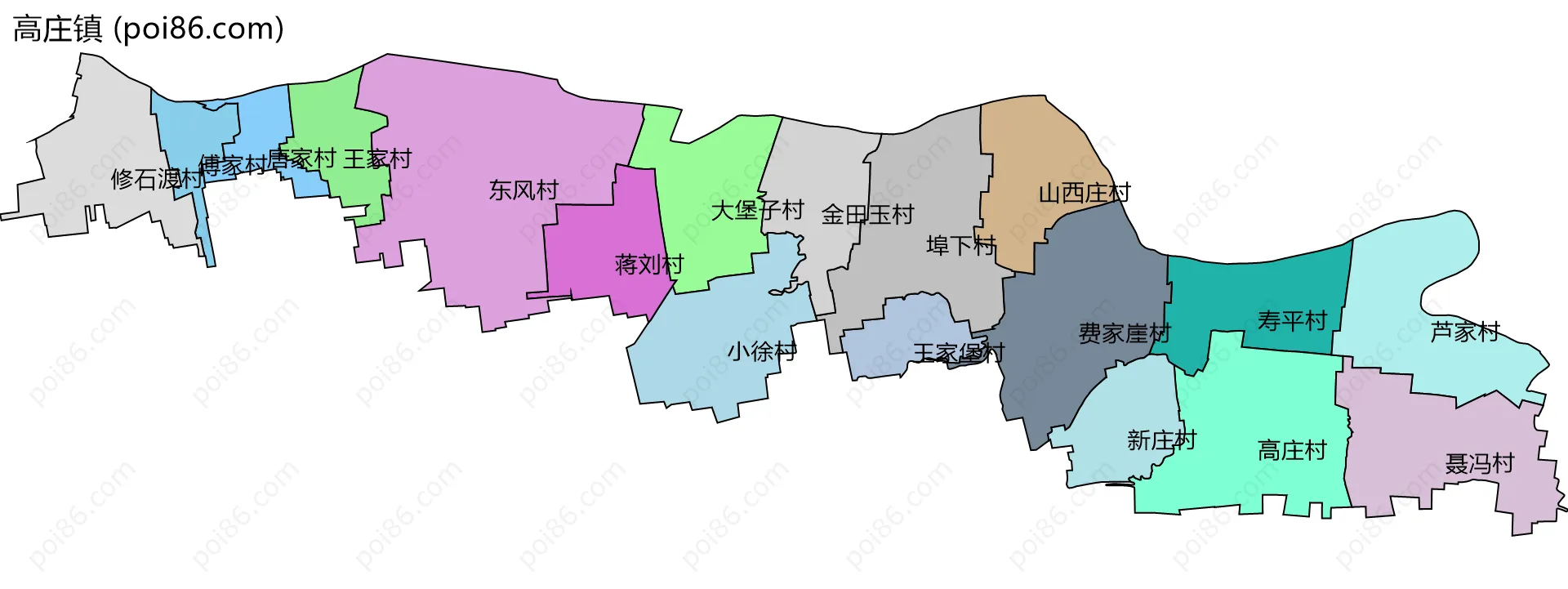 高庄镇边界地图(五级行政区划)