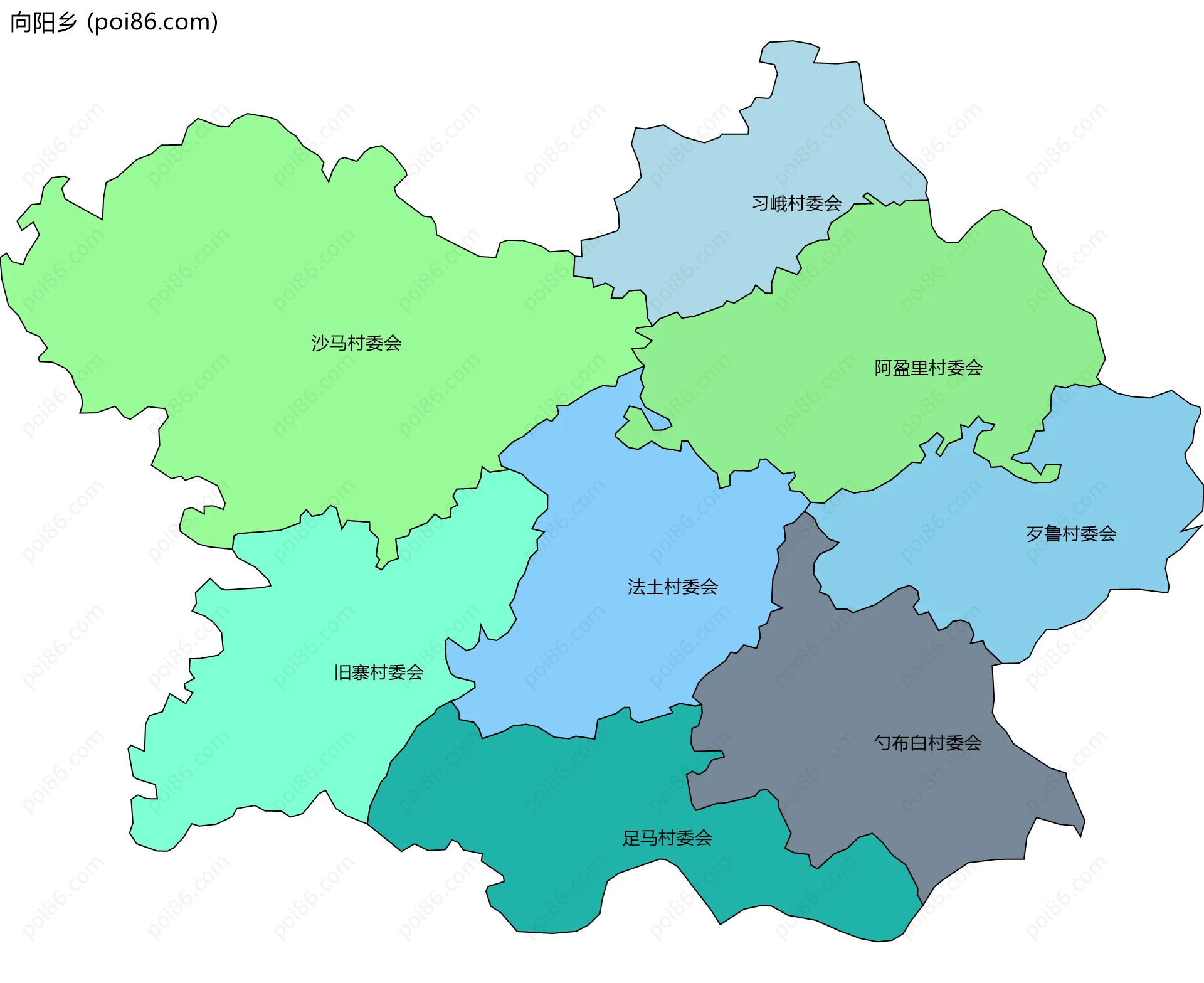 向阳乡边界地图(五级行政区划)
