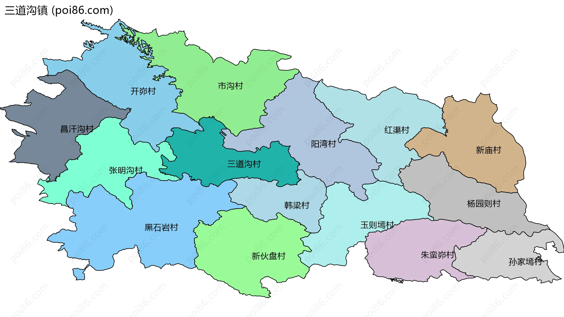 三道沟镇边界地图(五级行政区划)