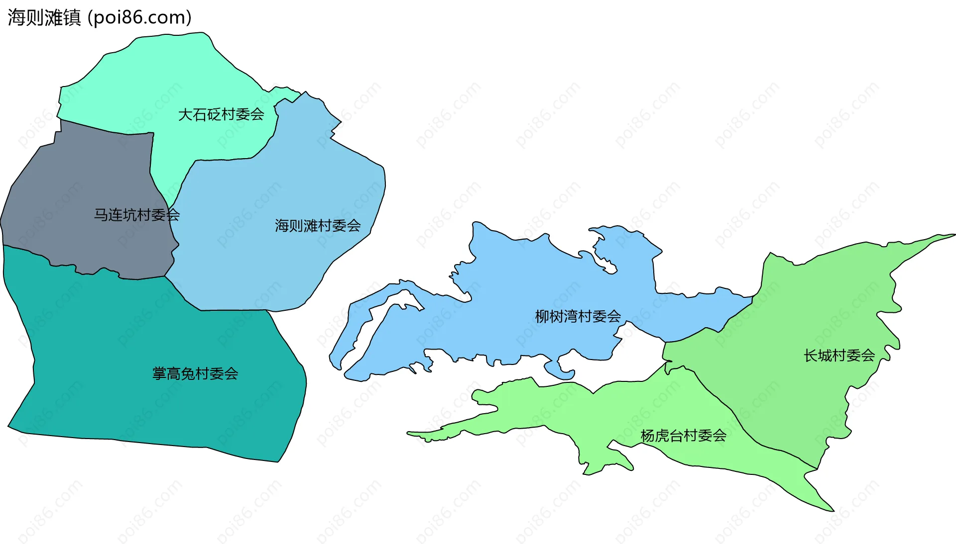 海则滩镇边界地图(五级行政区划)