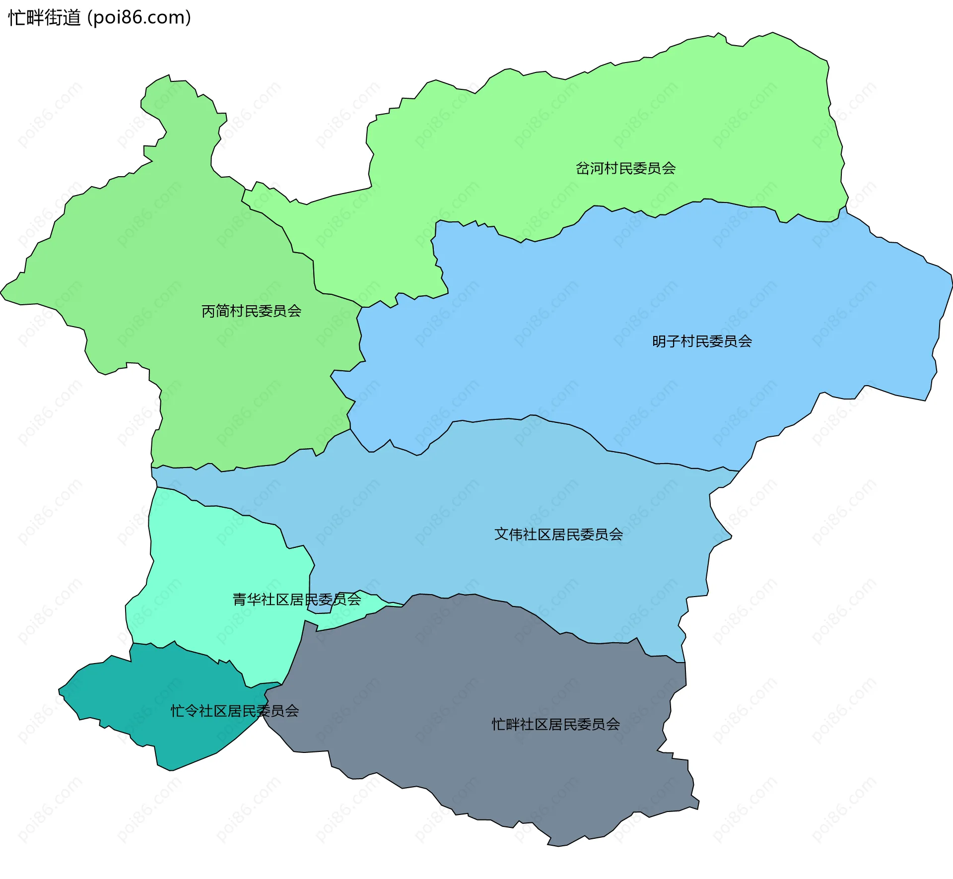 忙畔街道边界地图(五级行政区划)