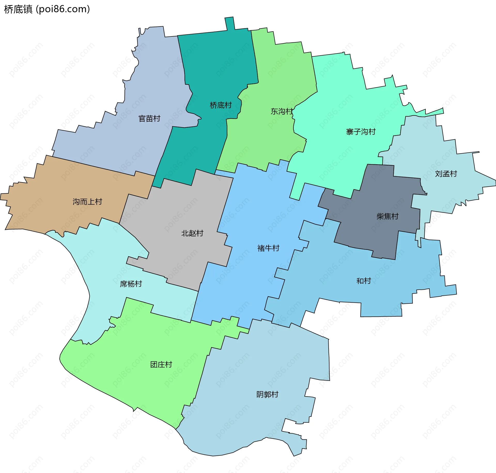 桥底镇边界地图(五级行政区划)