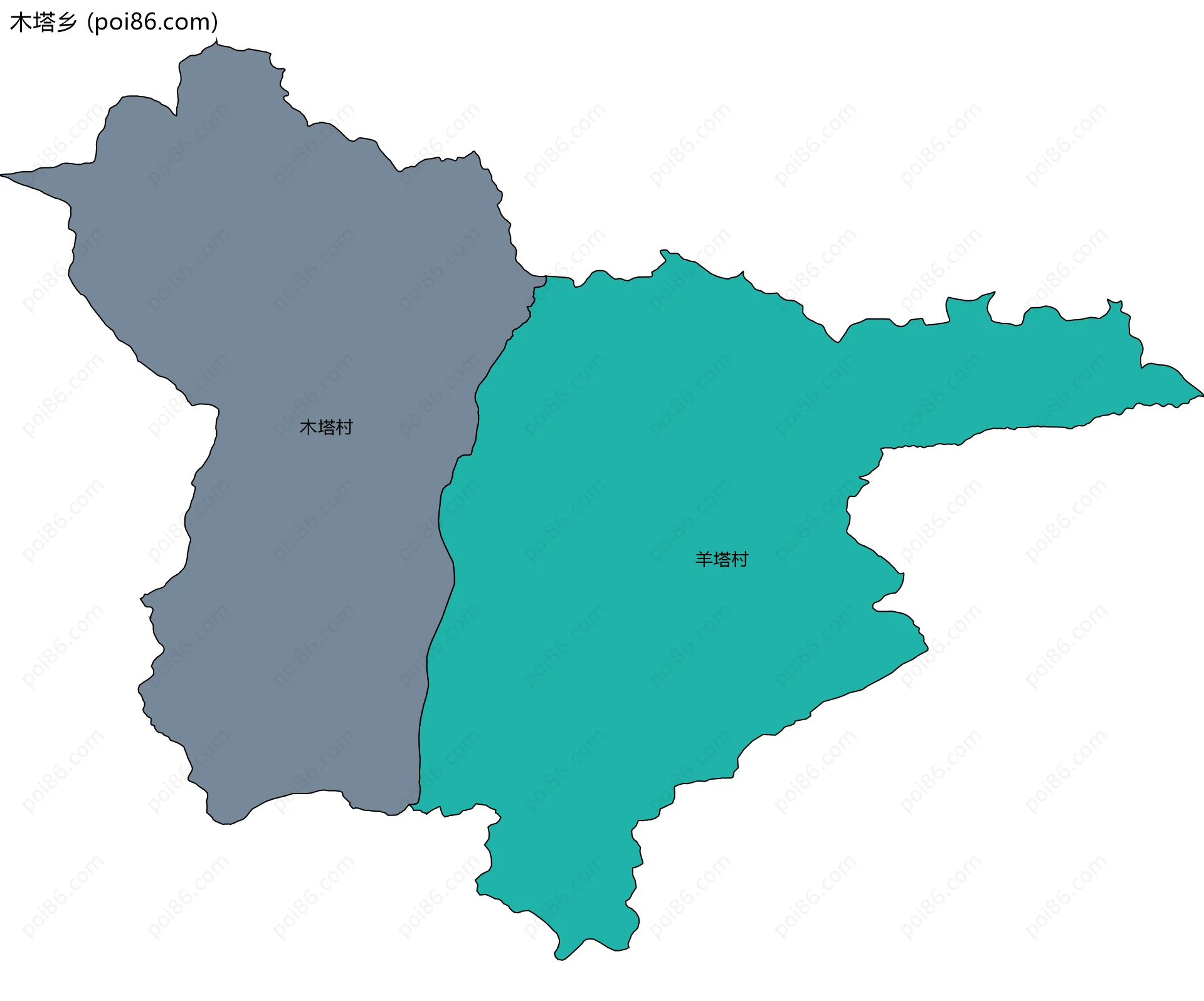 木塔乡边界地图(五级行政区划)