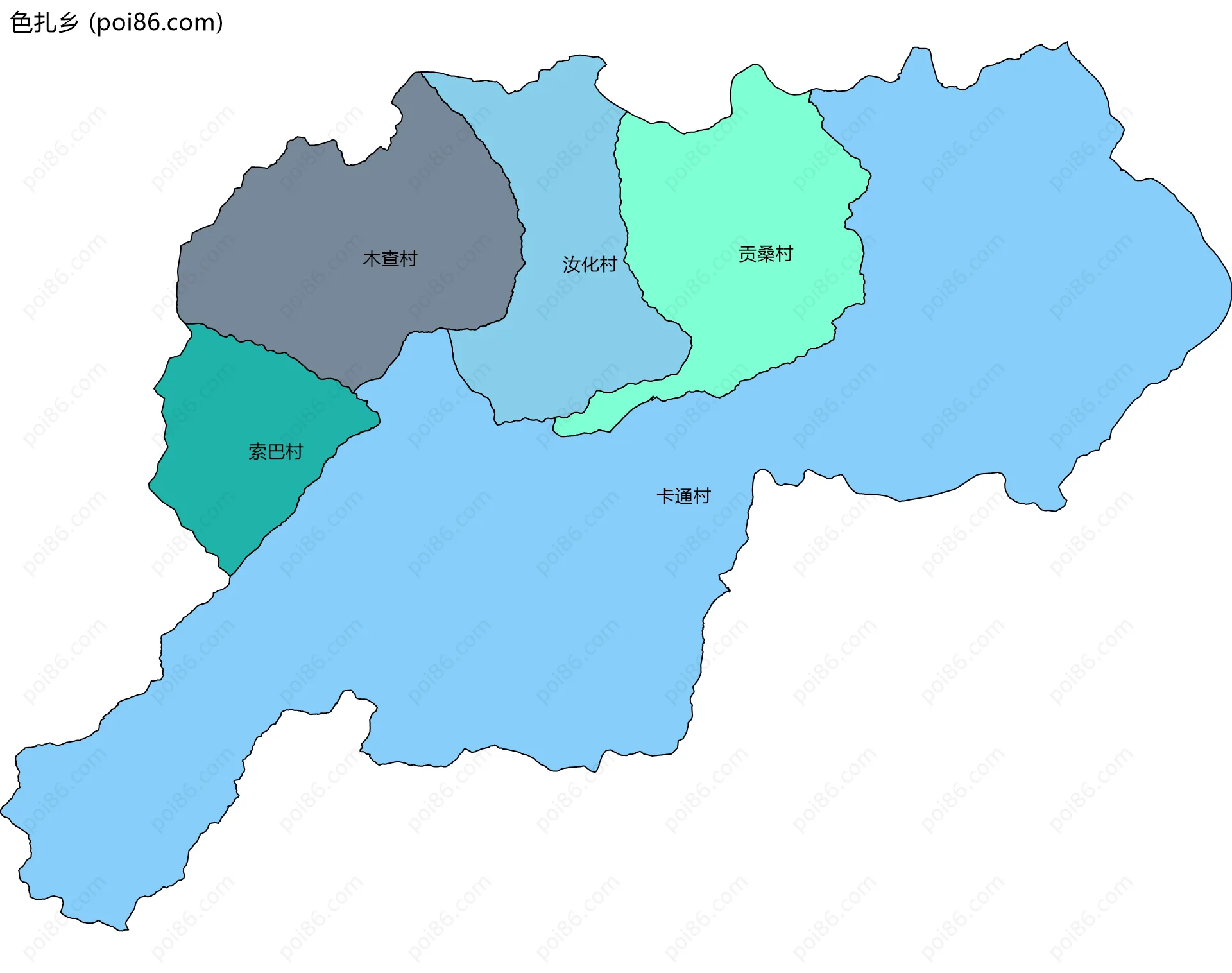 色扎乡边界地图(五级行政区划)