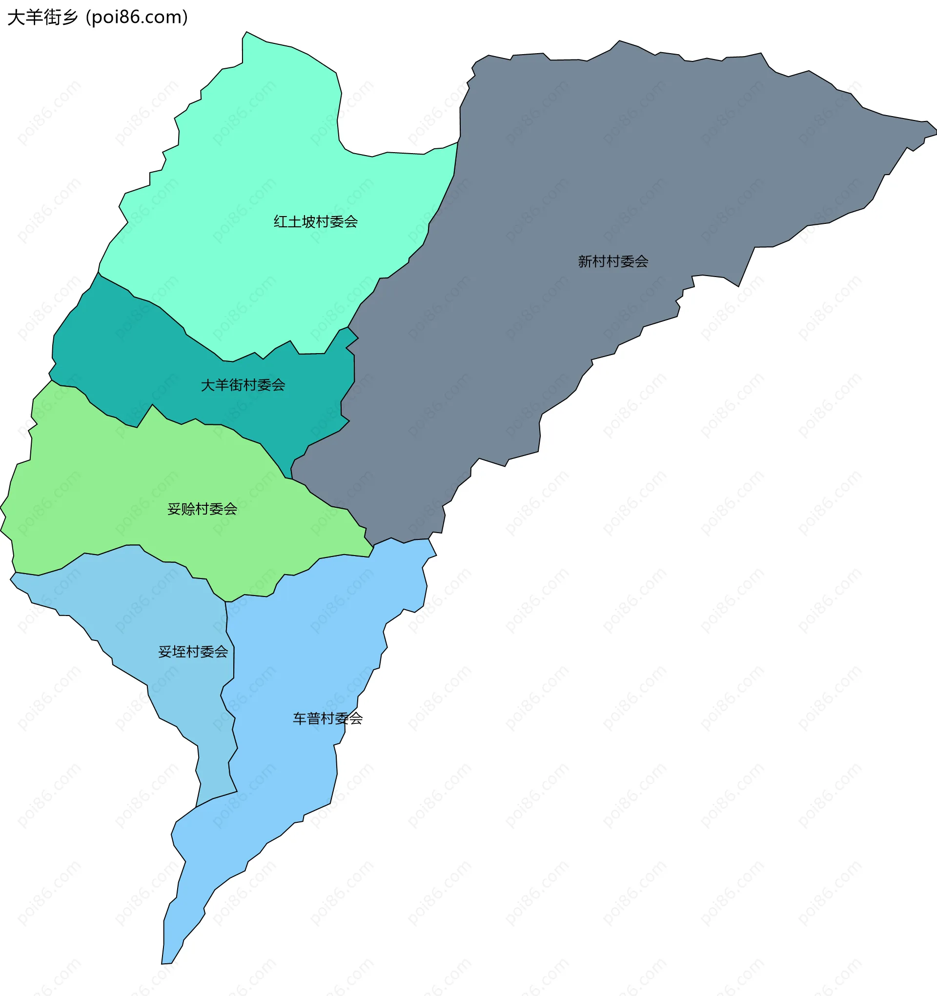 大羊街乡边界地图(五级行政区划)