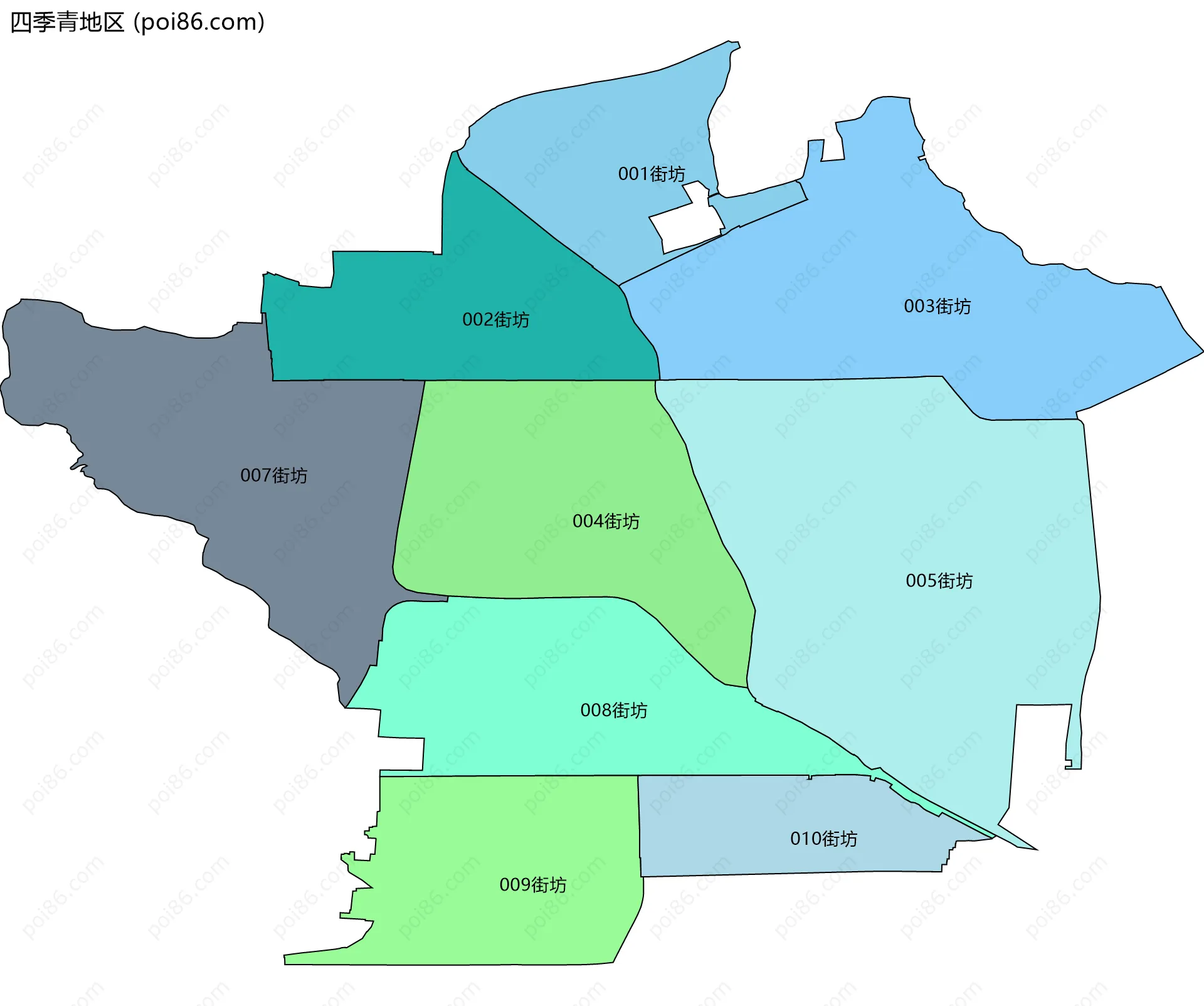四季青地区边界地图(五级行政区划)