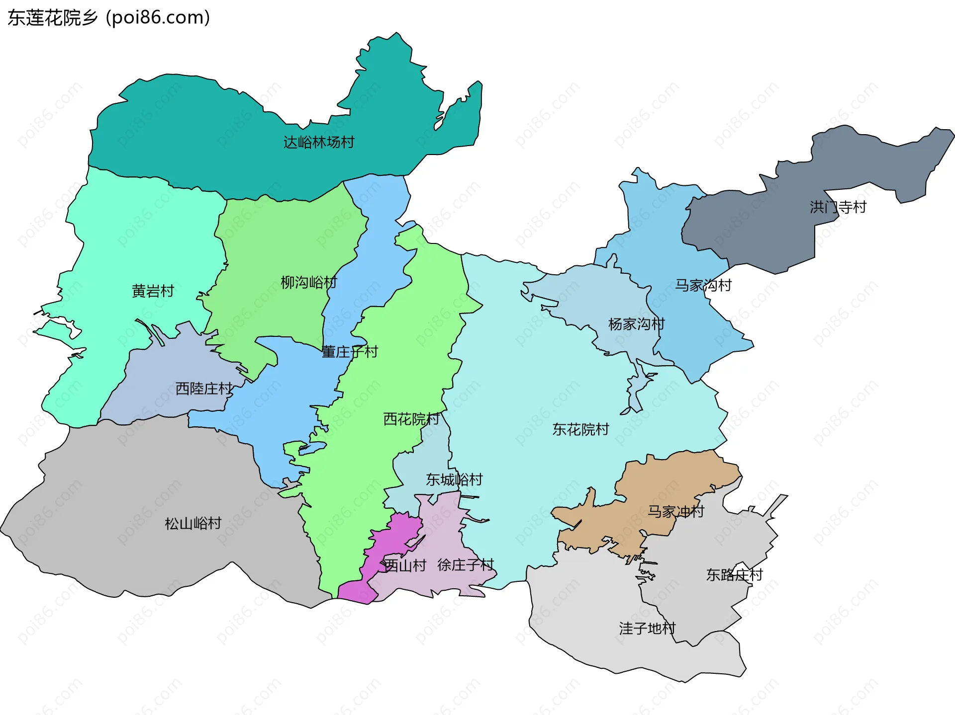 东莲花院乡边界地图(五级行政区划)