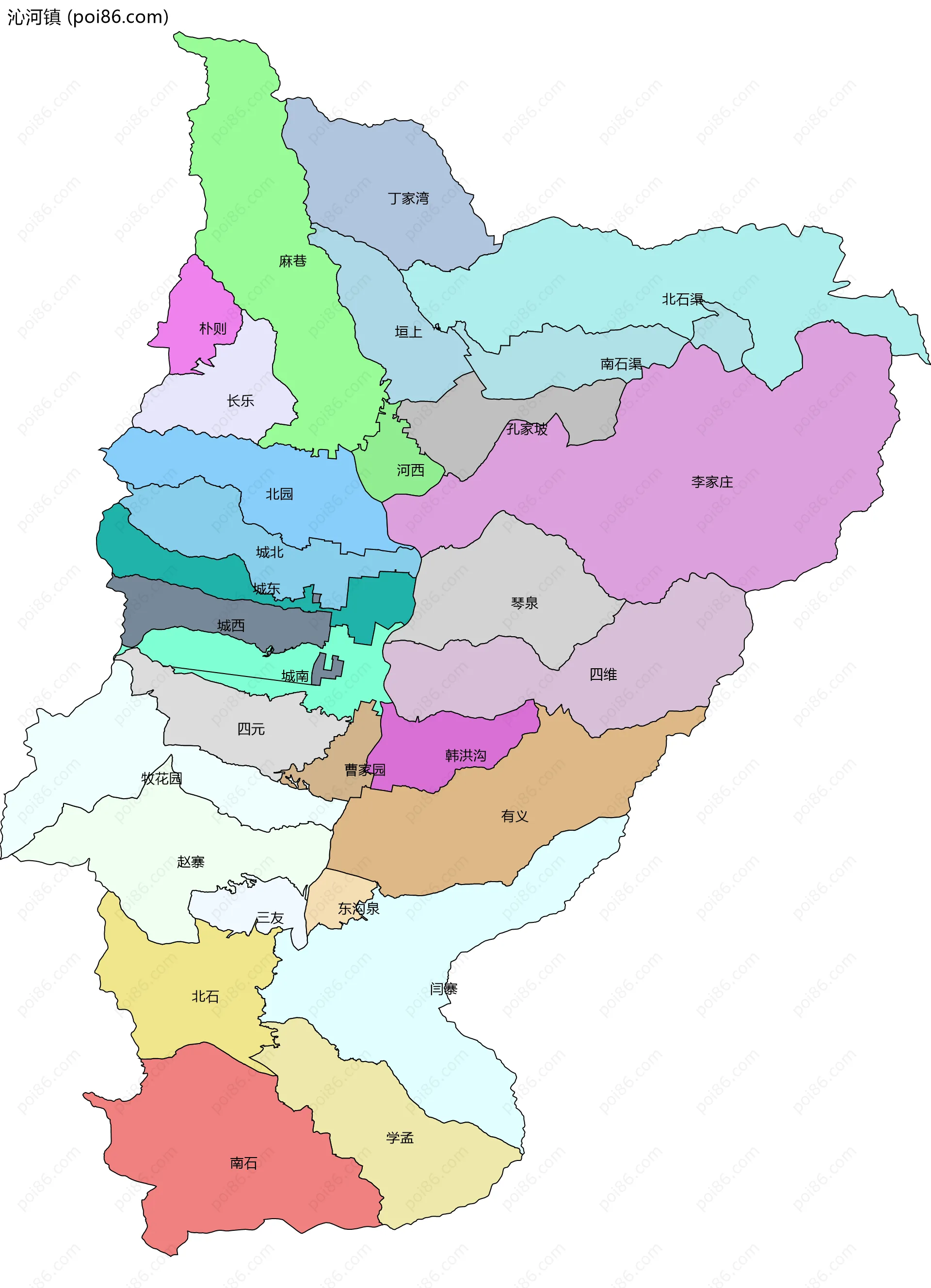 沁河镇边界地图(五级行政区划)