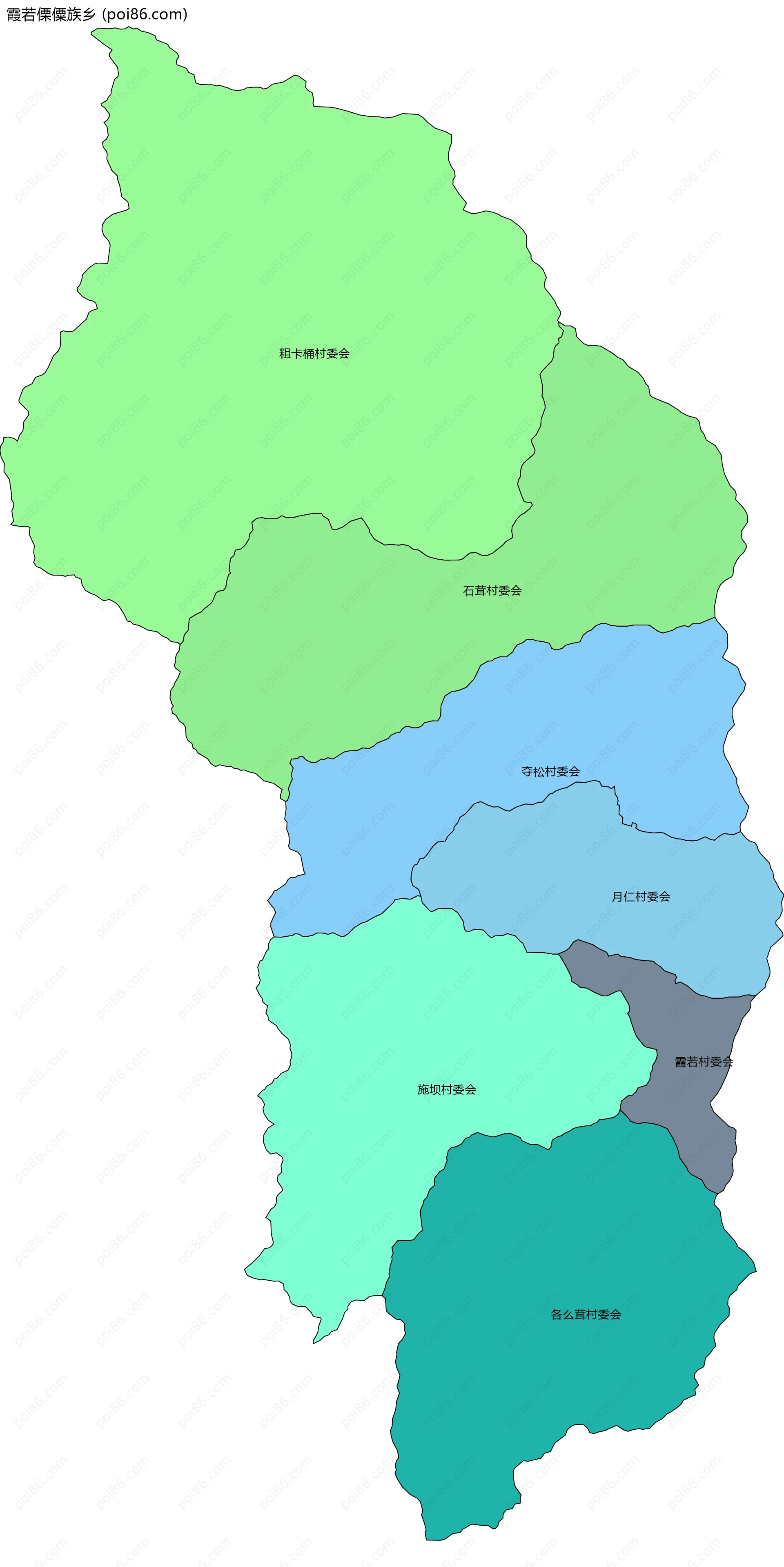 霞若傈僳族乡边界地图(五级行政区划)