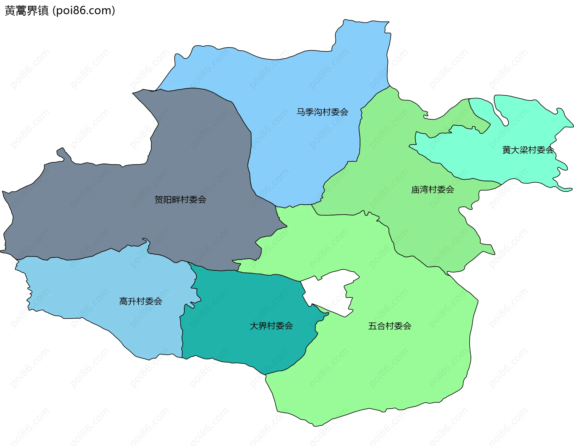 黄蒿界镇边界地图(五级行政区划)