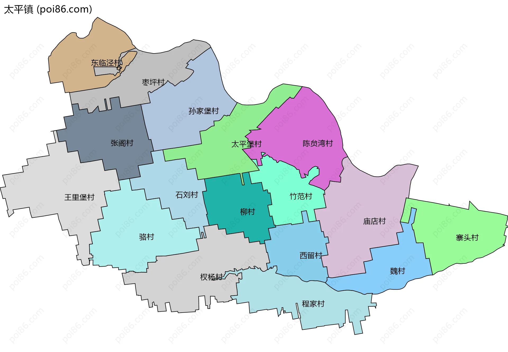 太平镇边界地图(五级行政区划)
