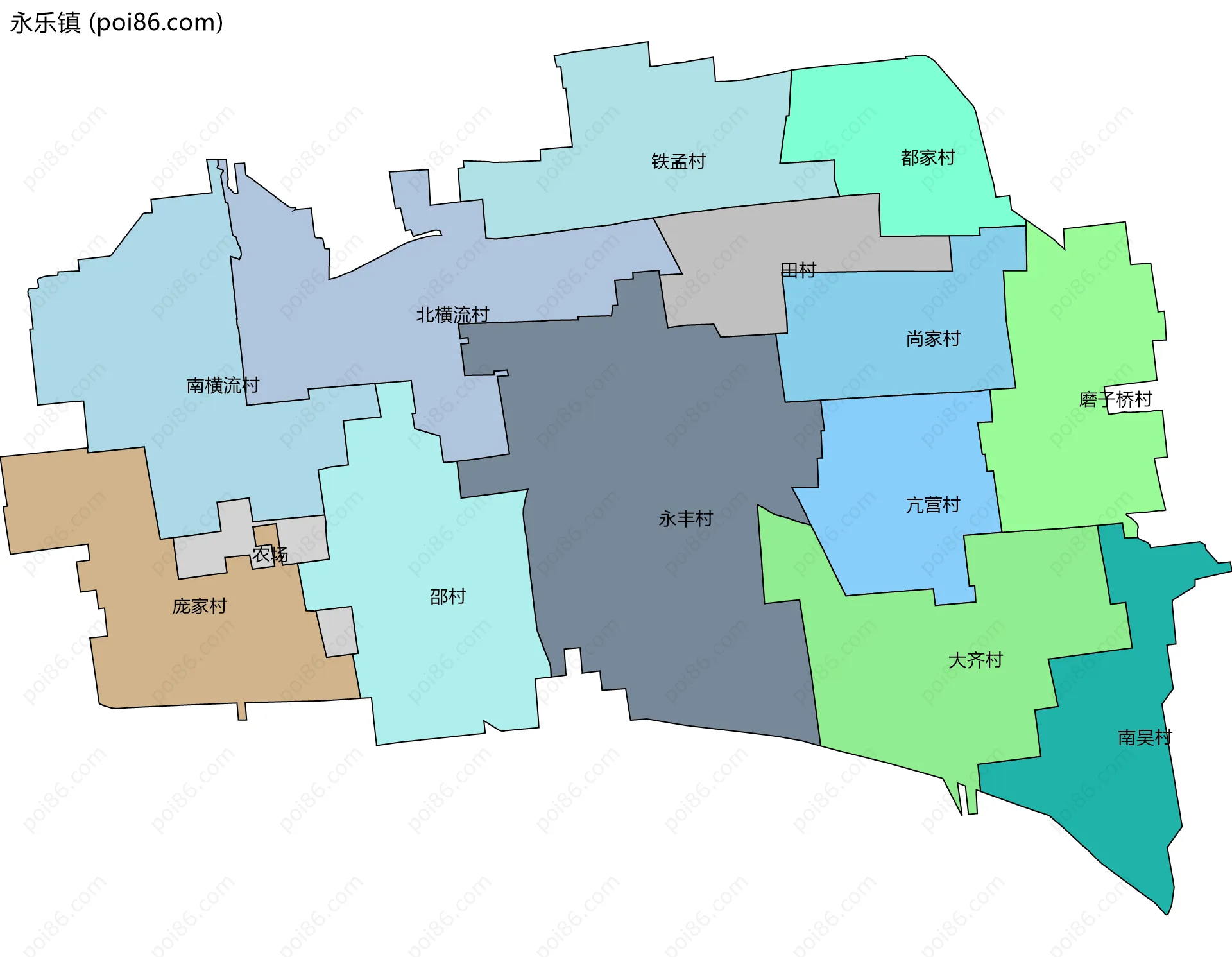 永乐镇边界地图(五级行政区划)