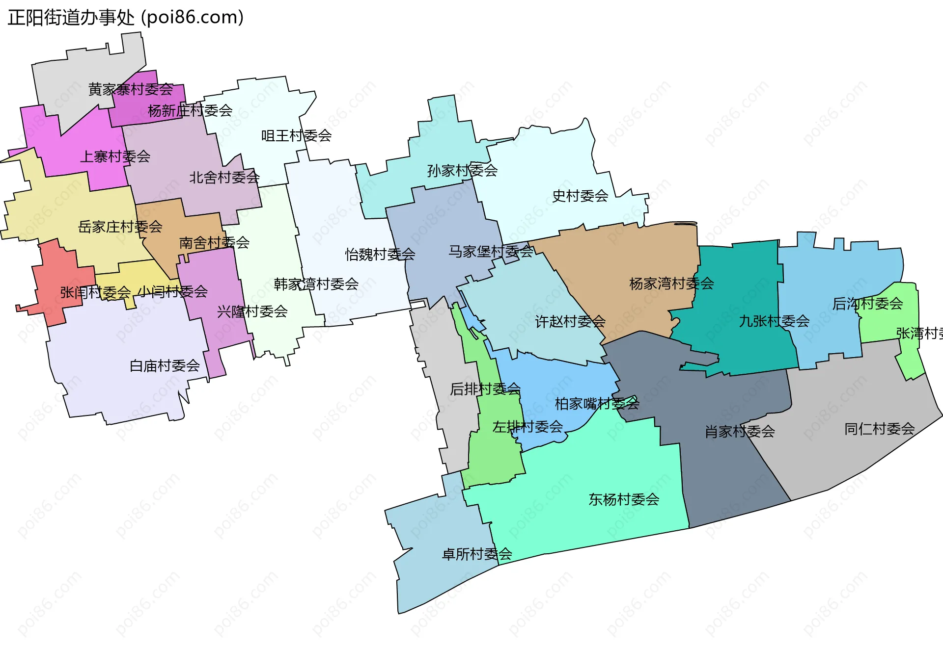 正阳街道办事处边界地图(五级行政区划)