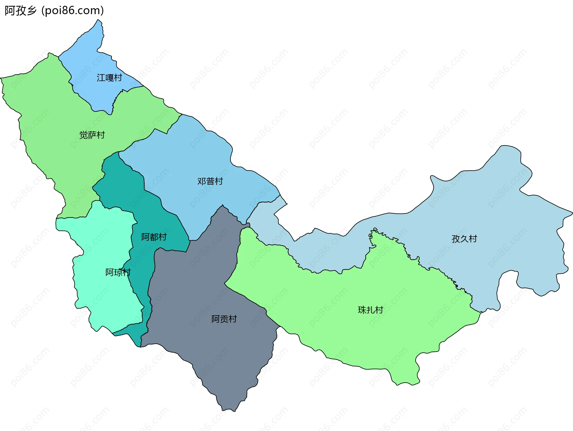 阿孜乡边界地图(五级行政区划)