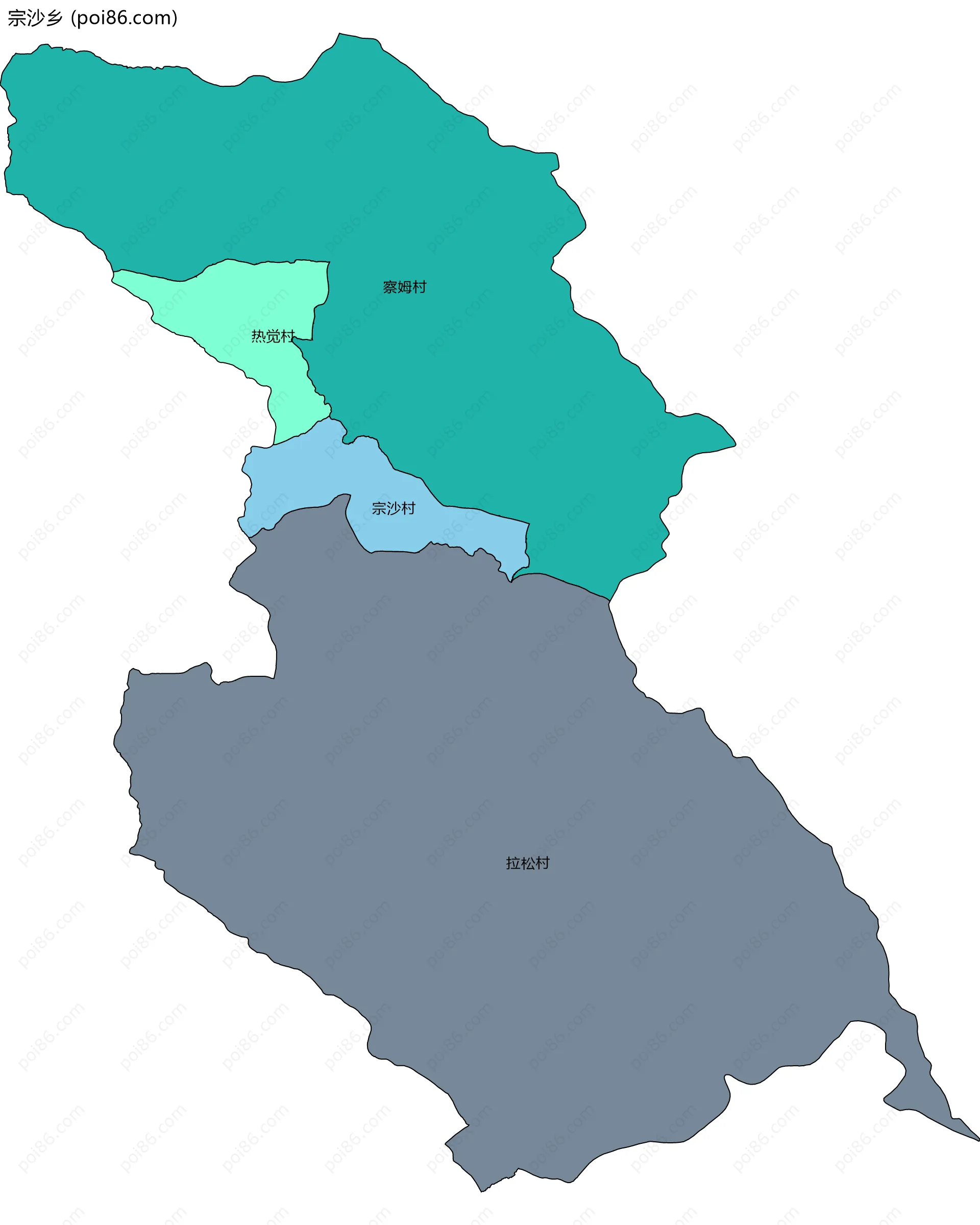 宗沙乡边界地图(五级行政区划)