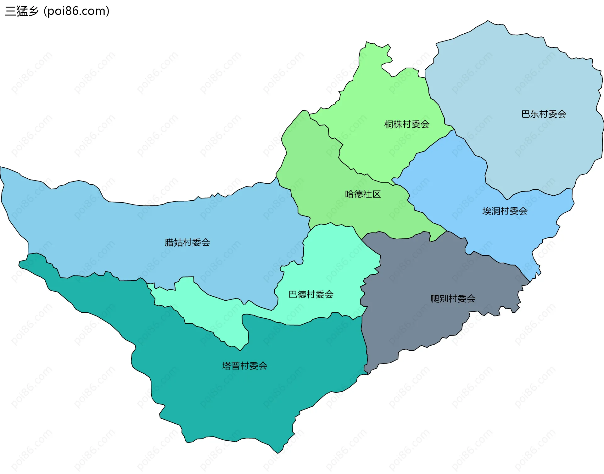 三猛乡边界地图(五级行政区划)