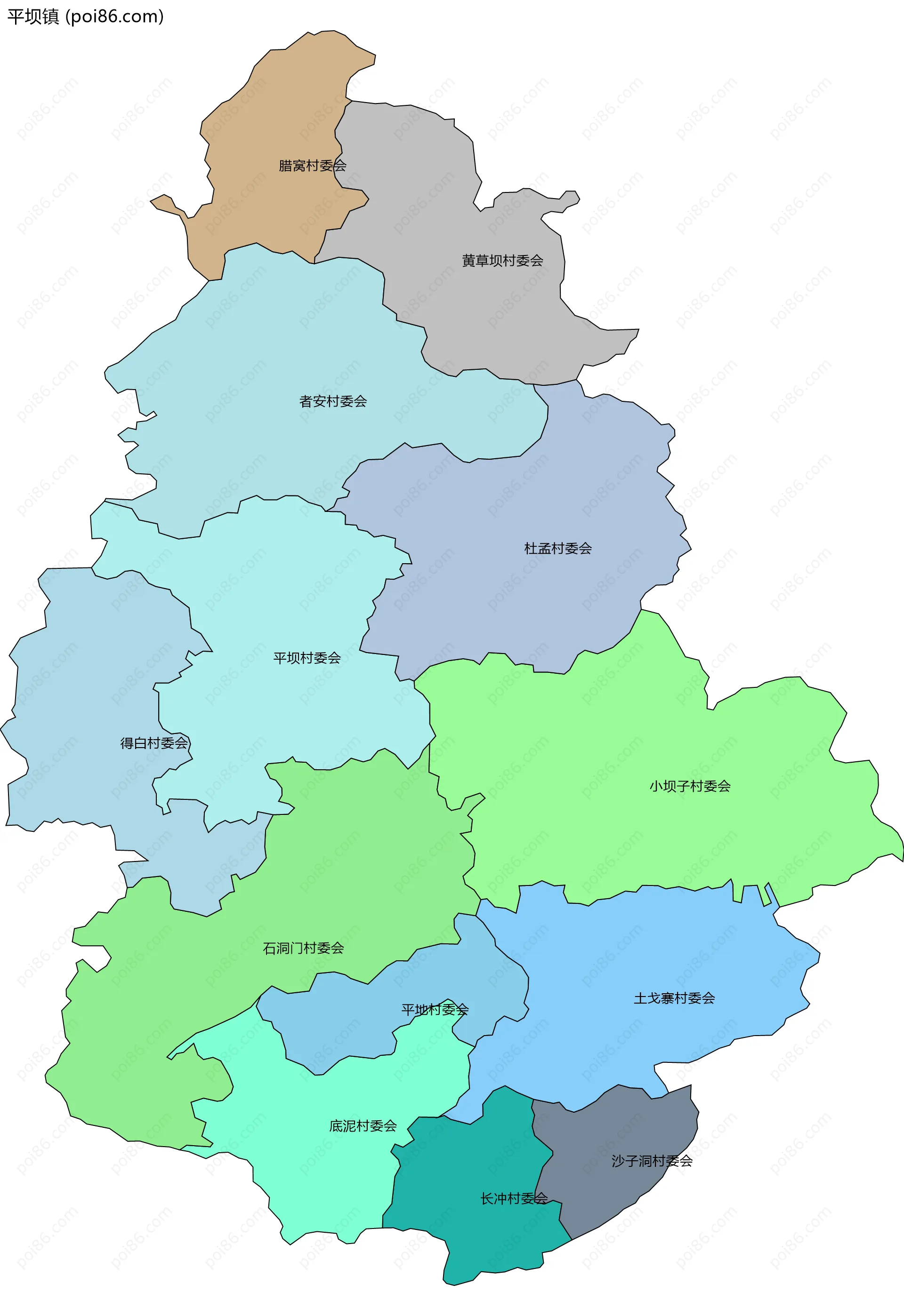 平坝镇边界地图(五级行政区划)