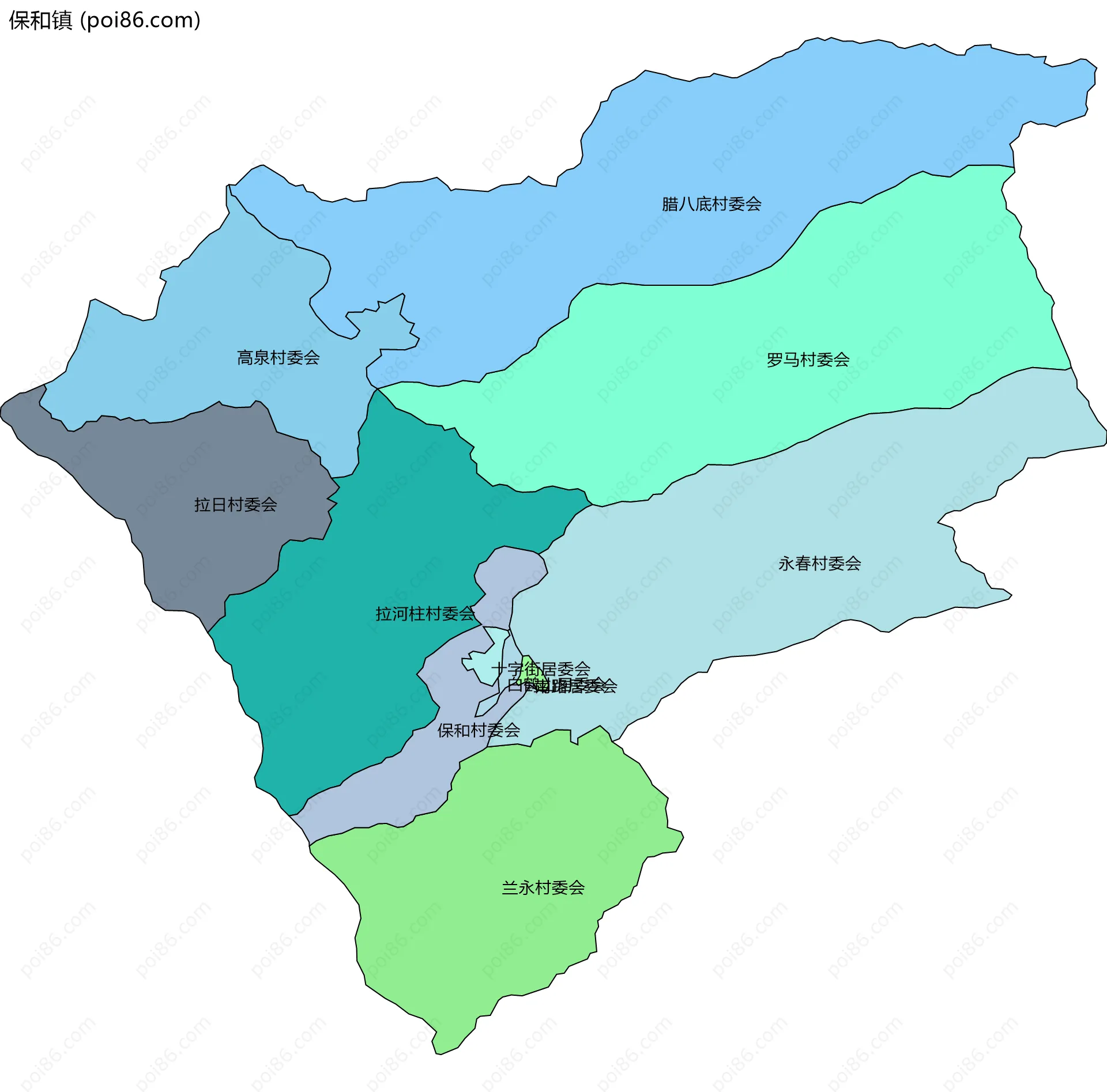 保和镇边界地图(五级行政区划)