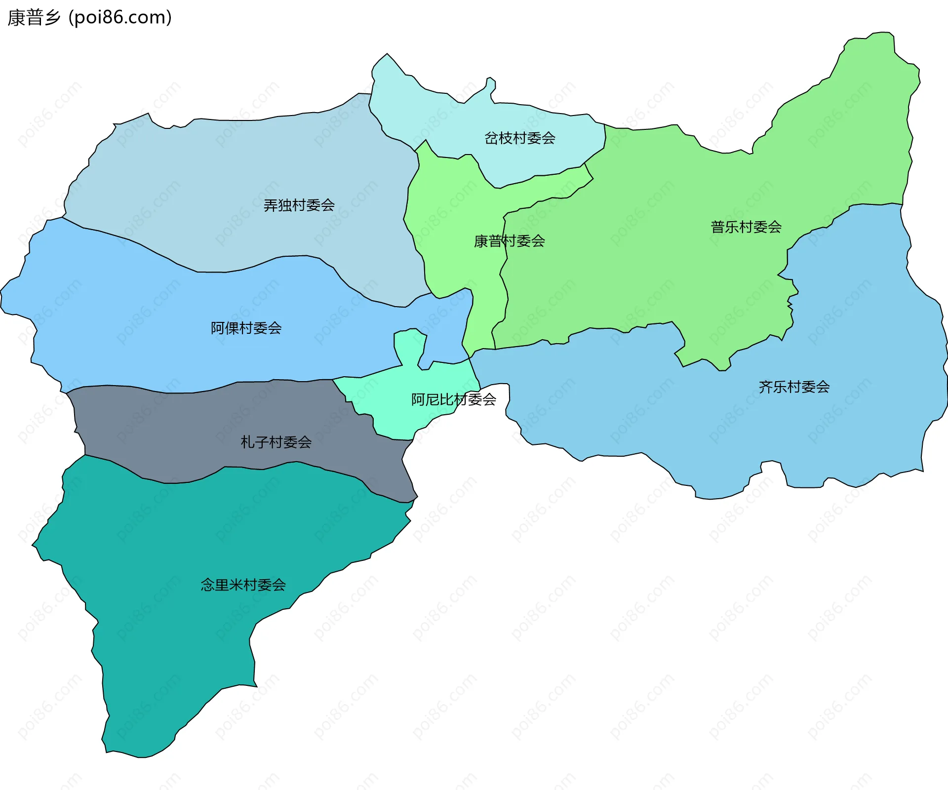 康普乡边界地图(五级行政区划)