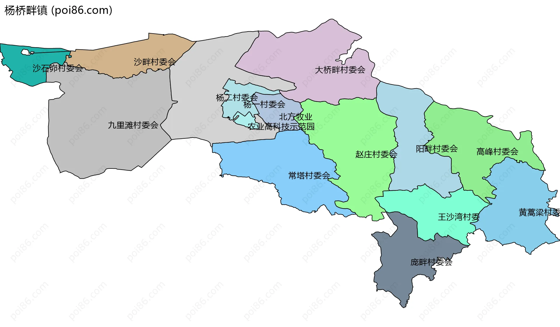 杨桥畔镇边界地图(五级行政区划)