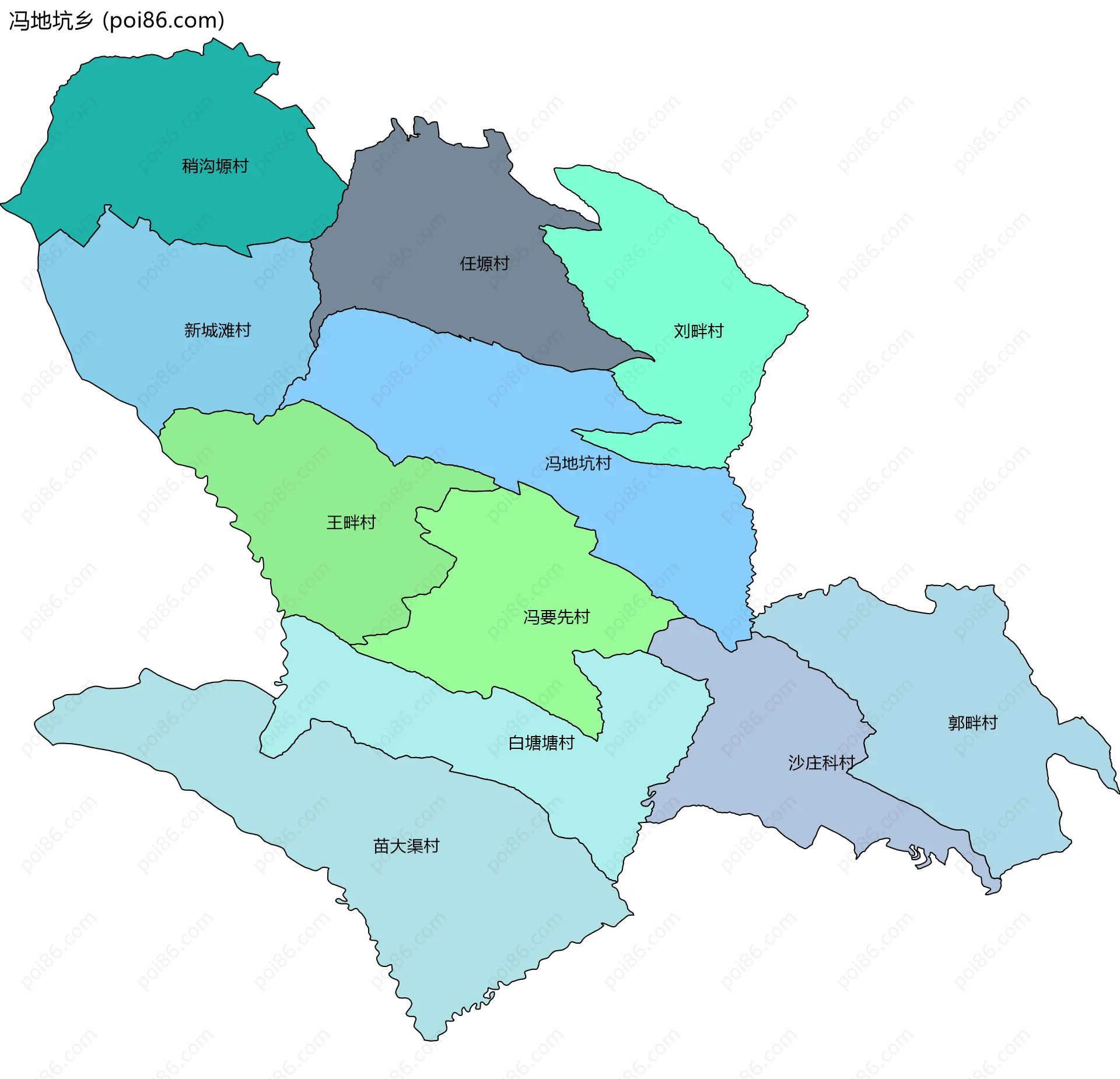 冯地坑乡边界地图(五级行政区划)