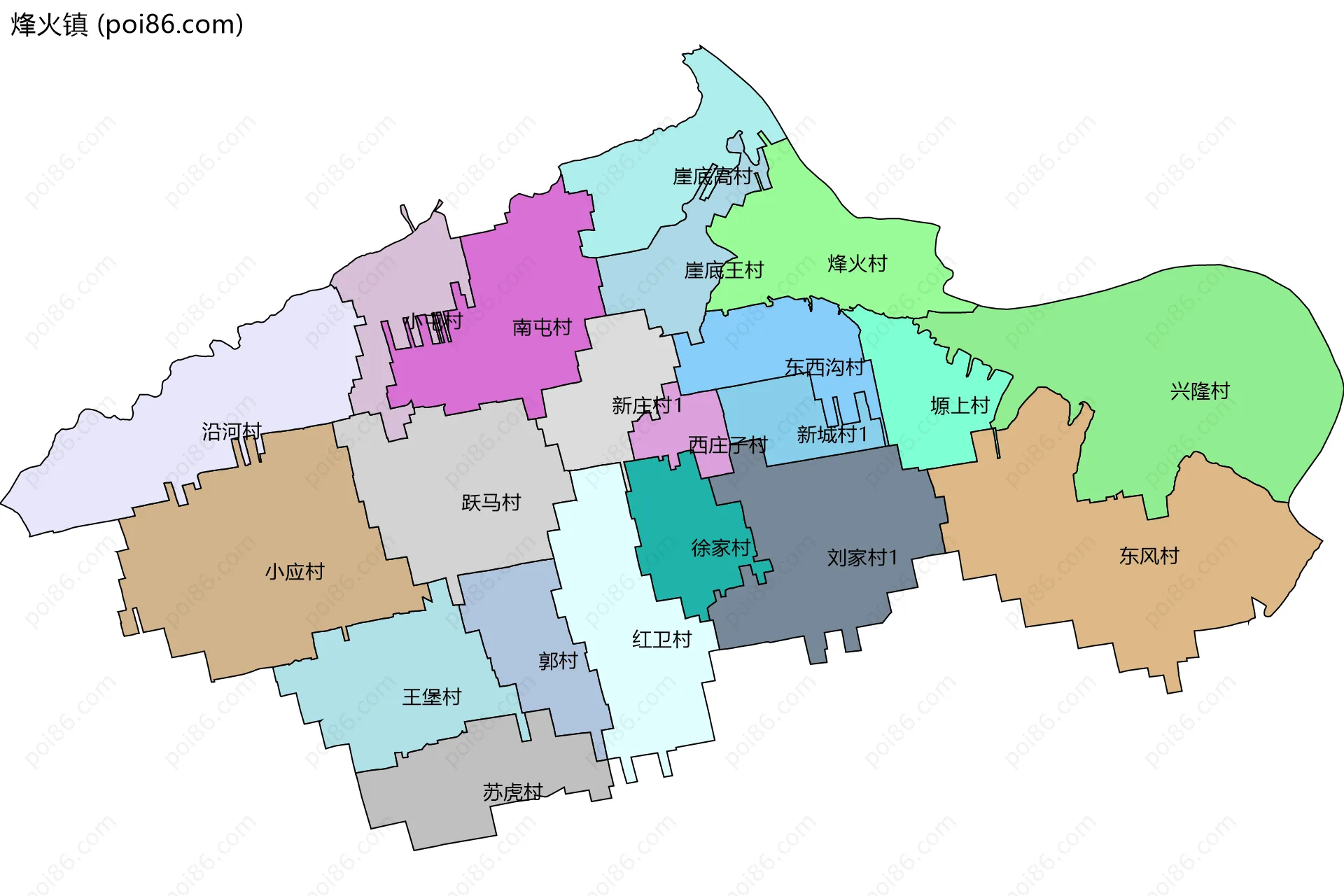 烽火镇边界地图(五级行政区划)