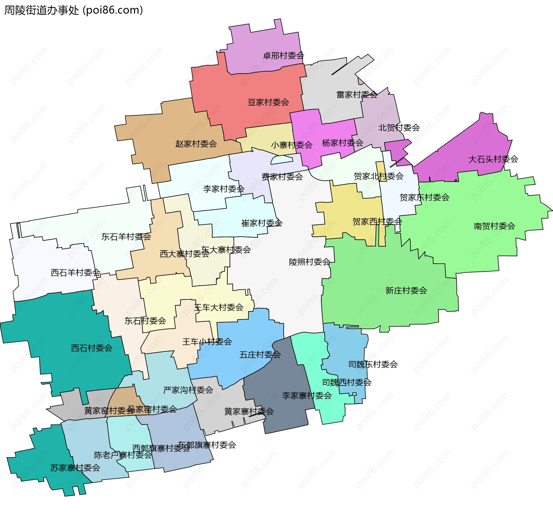 周陵街道办事处边界地图(五级行政区划)