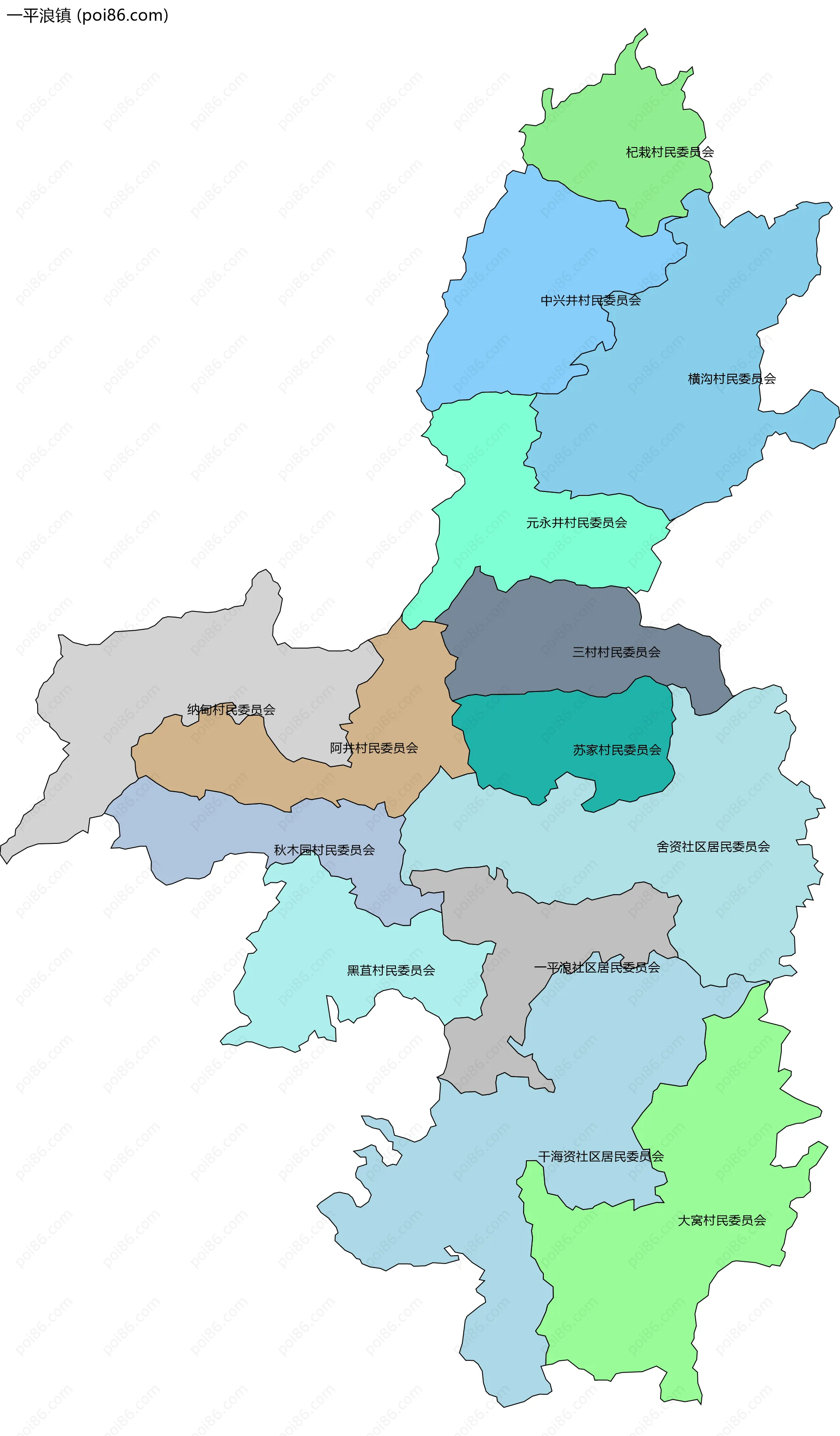 一平浪镇边界地图(五级行政区划)