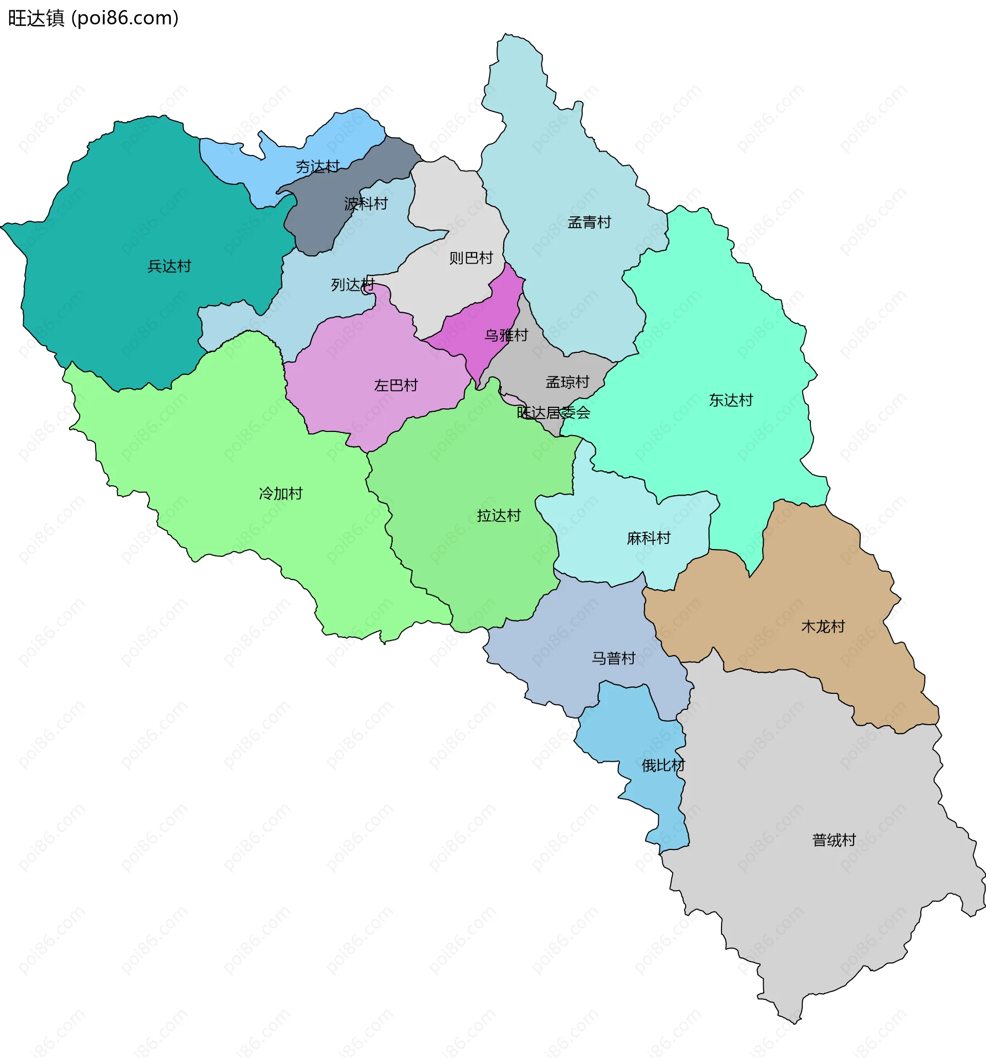 旺达镇边界地图(五级行政区划)