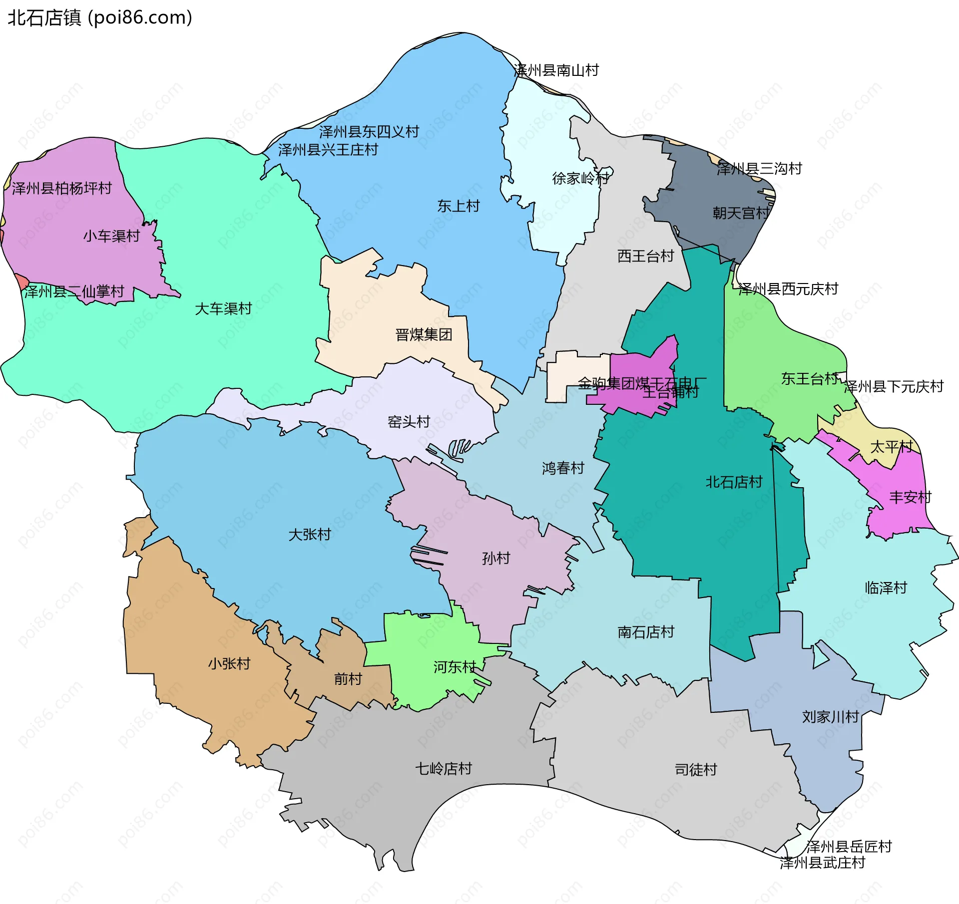 北石店镇边界地图(五级行政区划)