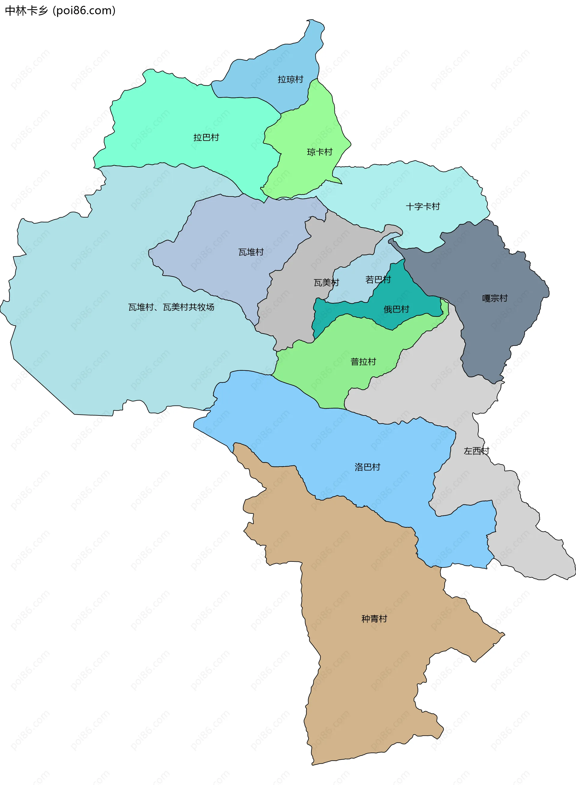 中林卡乡边界地图(五级行政区划)