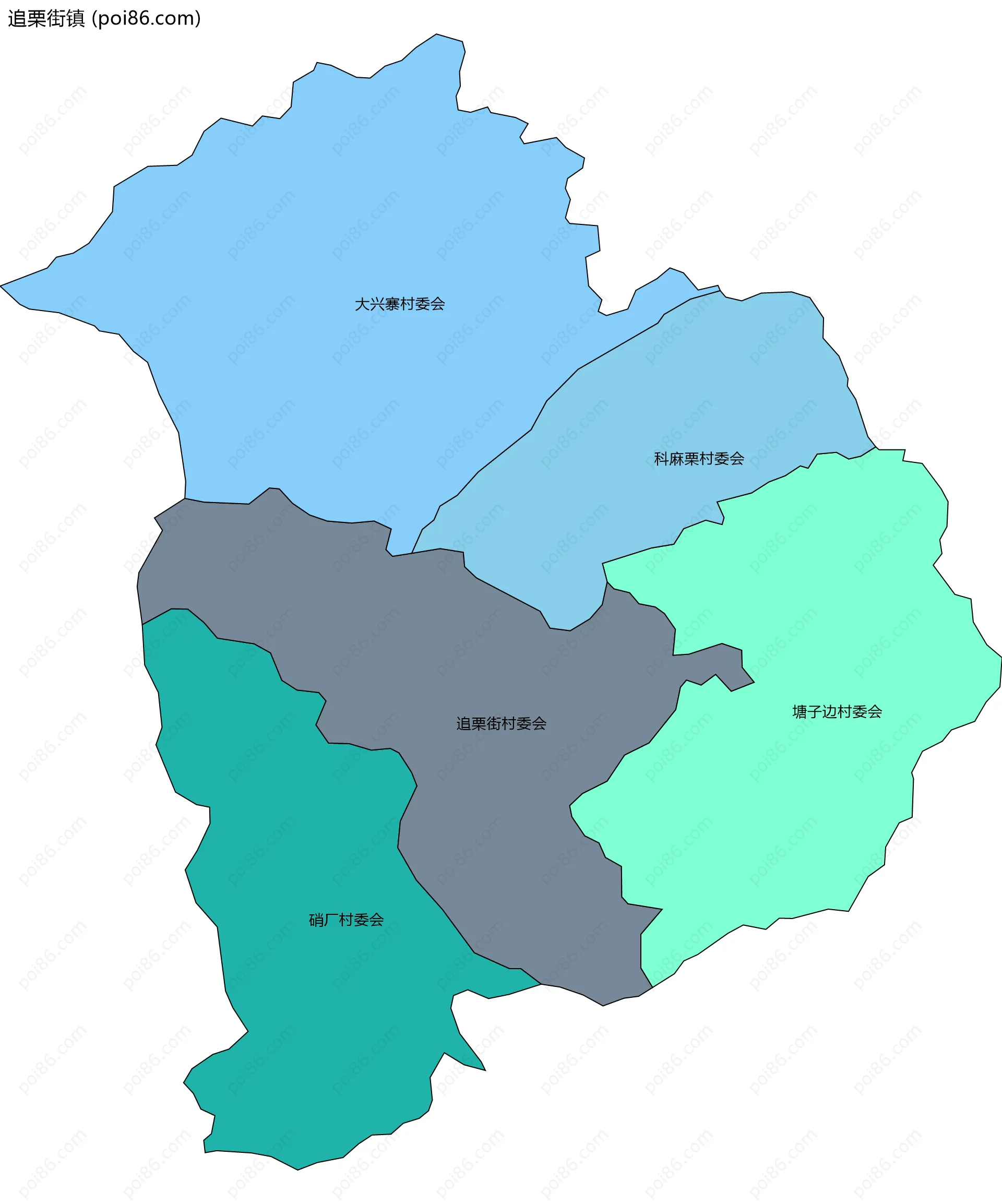 追栗街镇边界地图(五级行政区划)