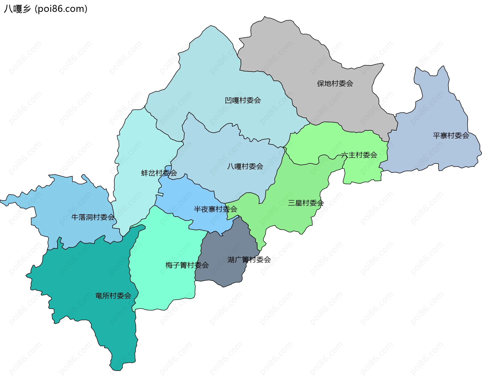 八嘎乡边界地图(五级行政区划)