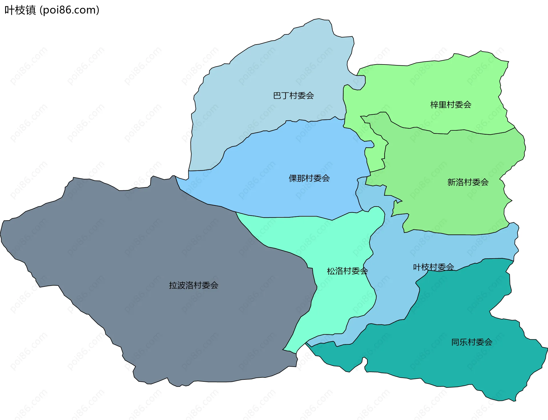 叶枝镇边界地图(五级行政区划)
