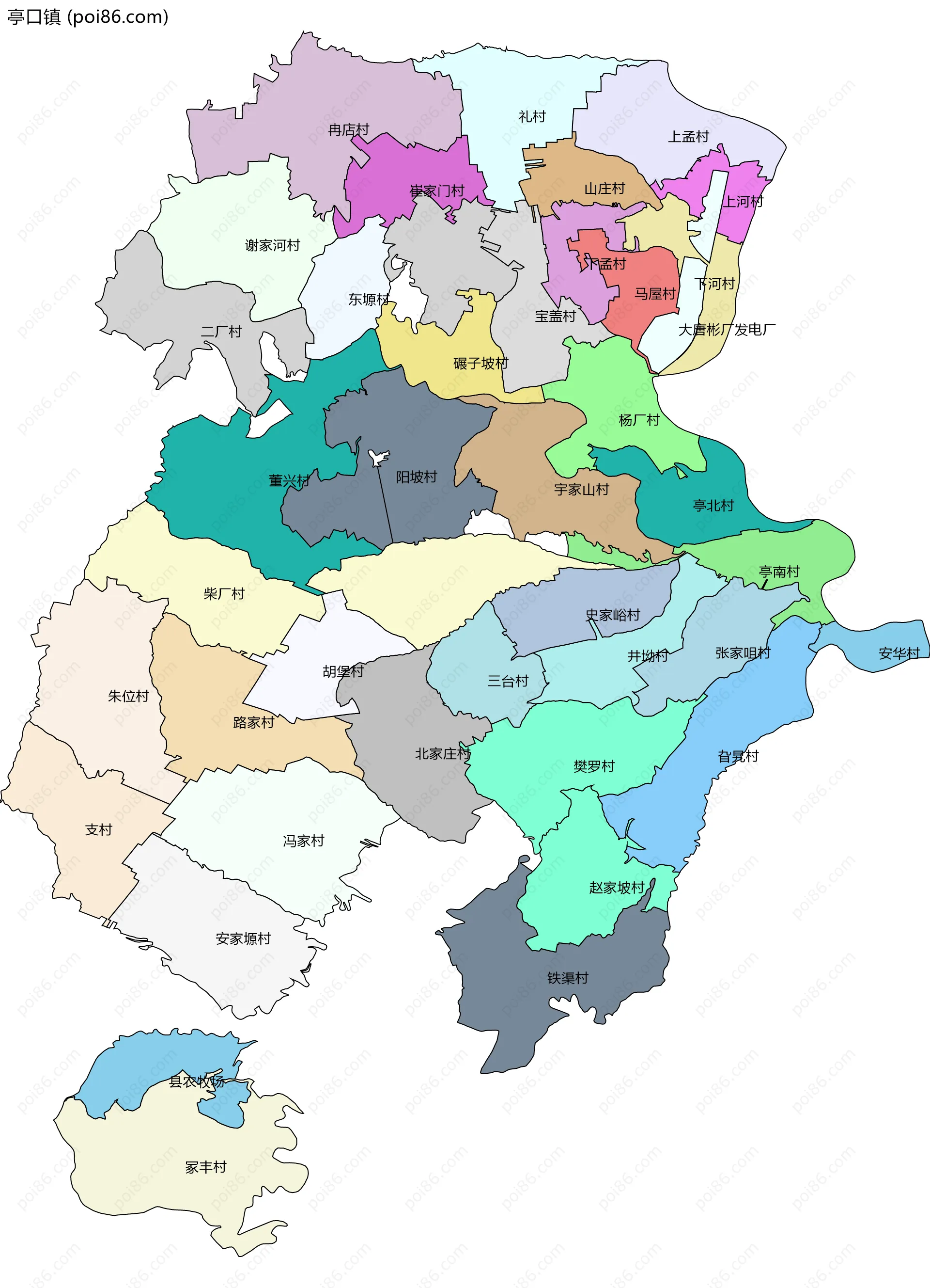 亭口镇边界地图(五级行政区划)