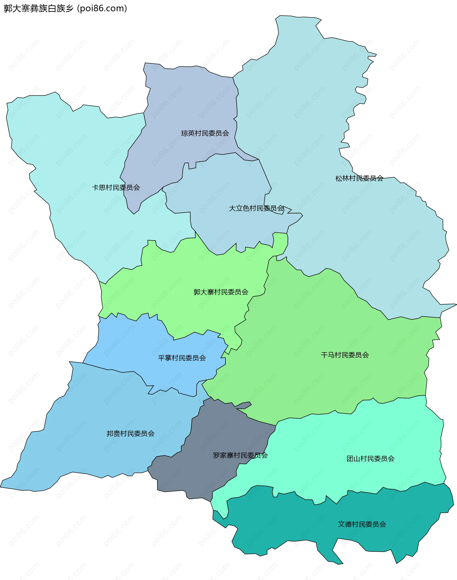 郭大寨彝族白族乡边界地图(五级行政区划)