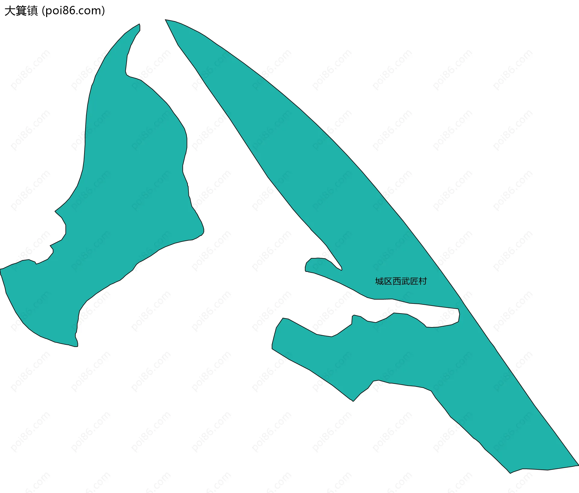 大箕镇边界地图(五级行政区划)