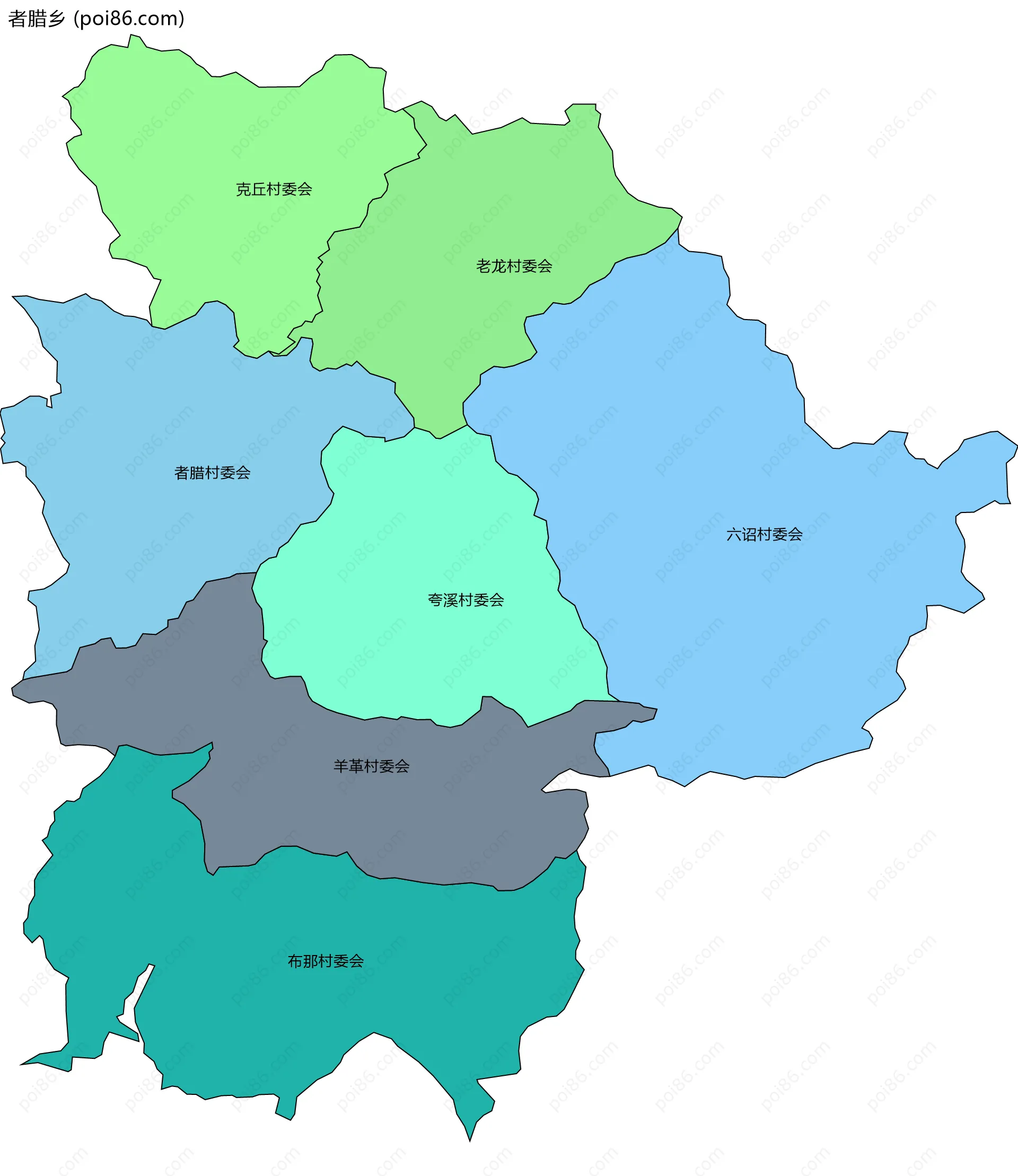 者腊乡边界地图(五级行政区划)
