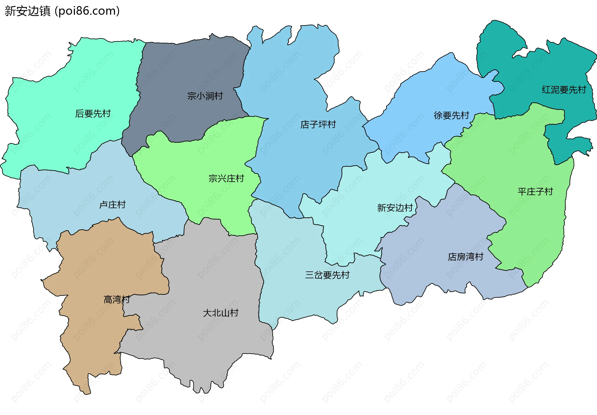 新安边镇边界地图(五级行政区划)