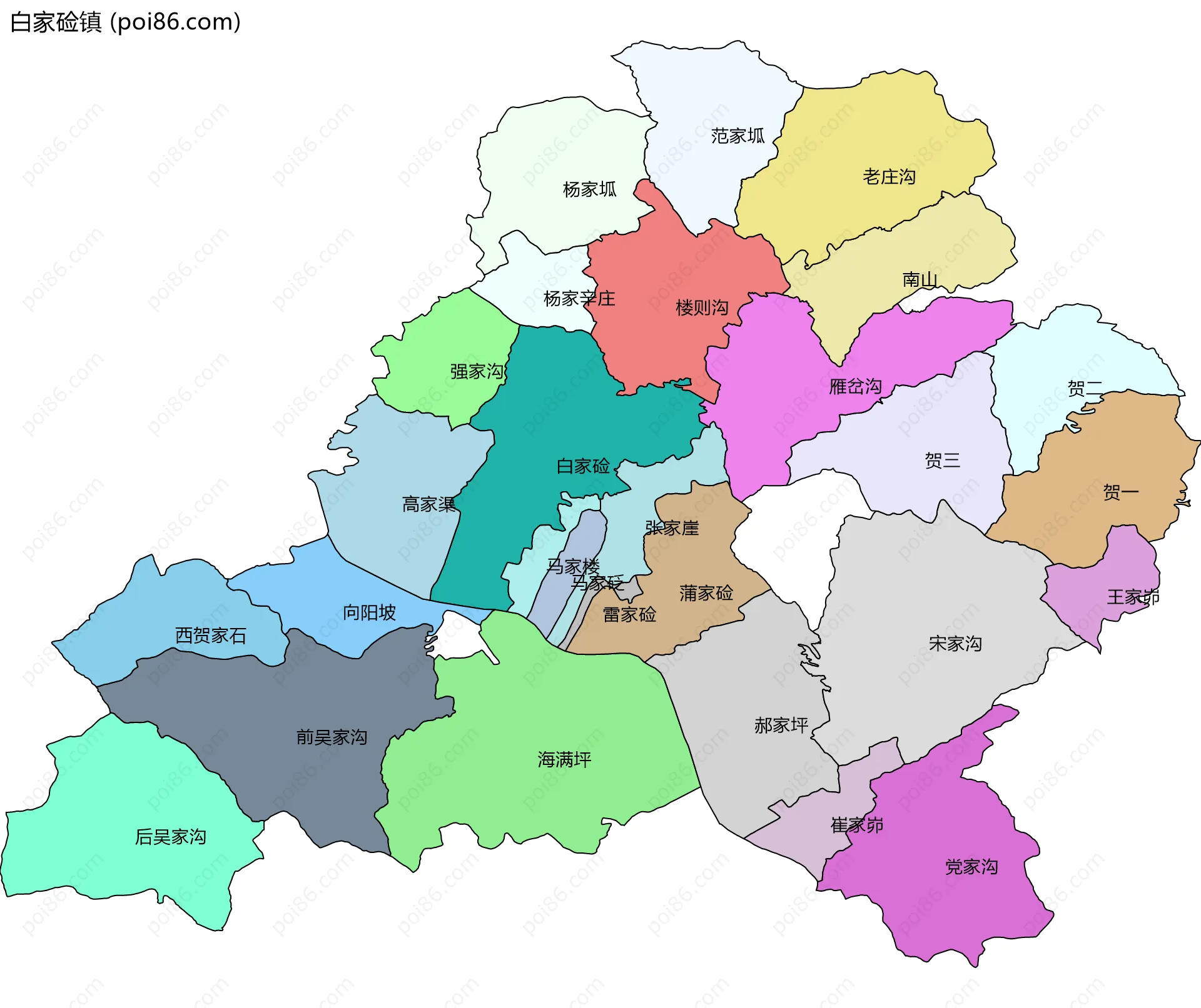 白家硷镇边界地图(五级行政区划)