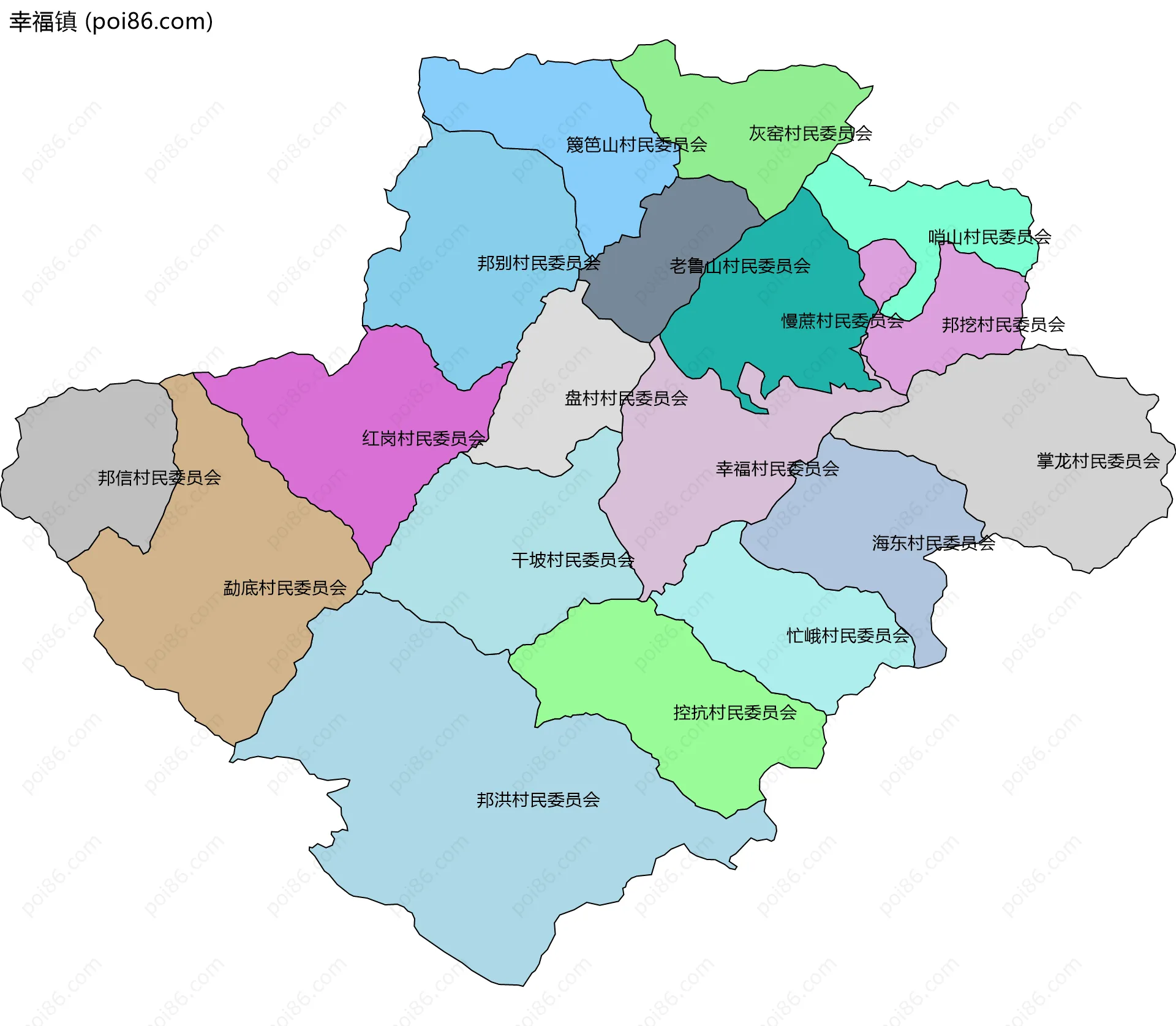 幸福镇边界地图(五级行政区划)