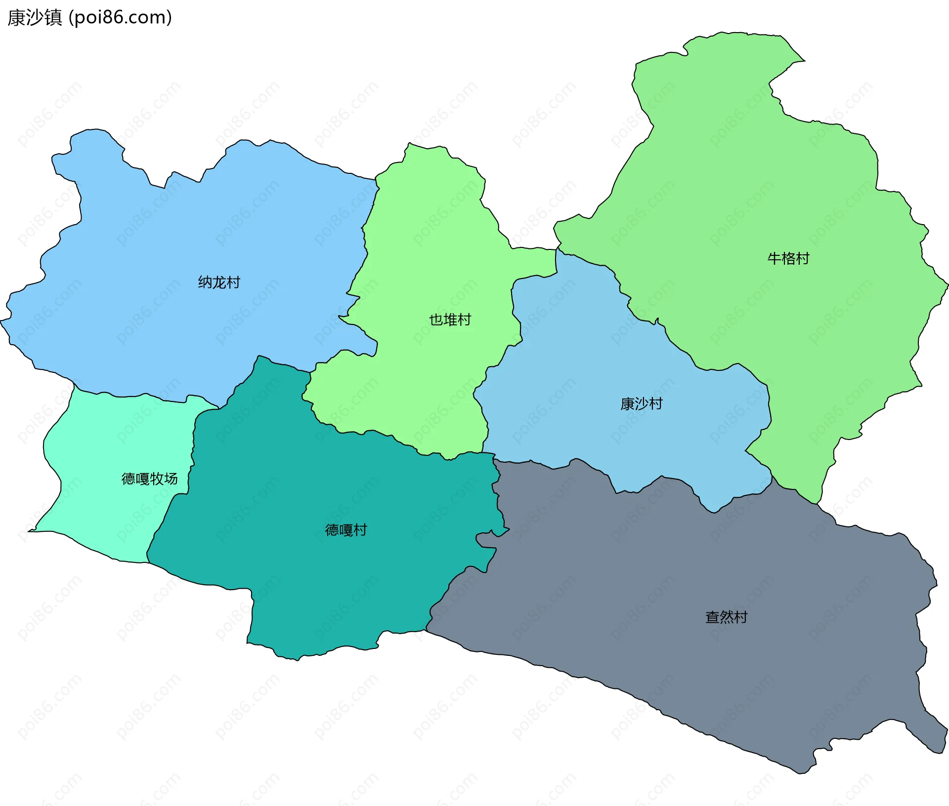 康沙镇边界地图(五级行政区划)