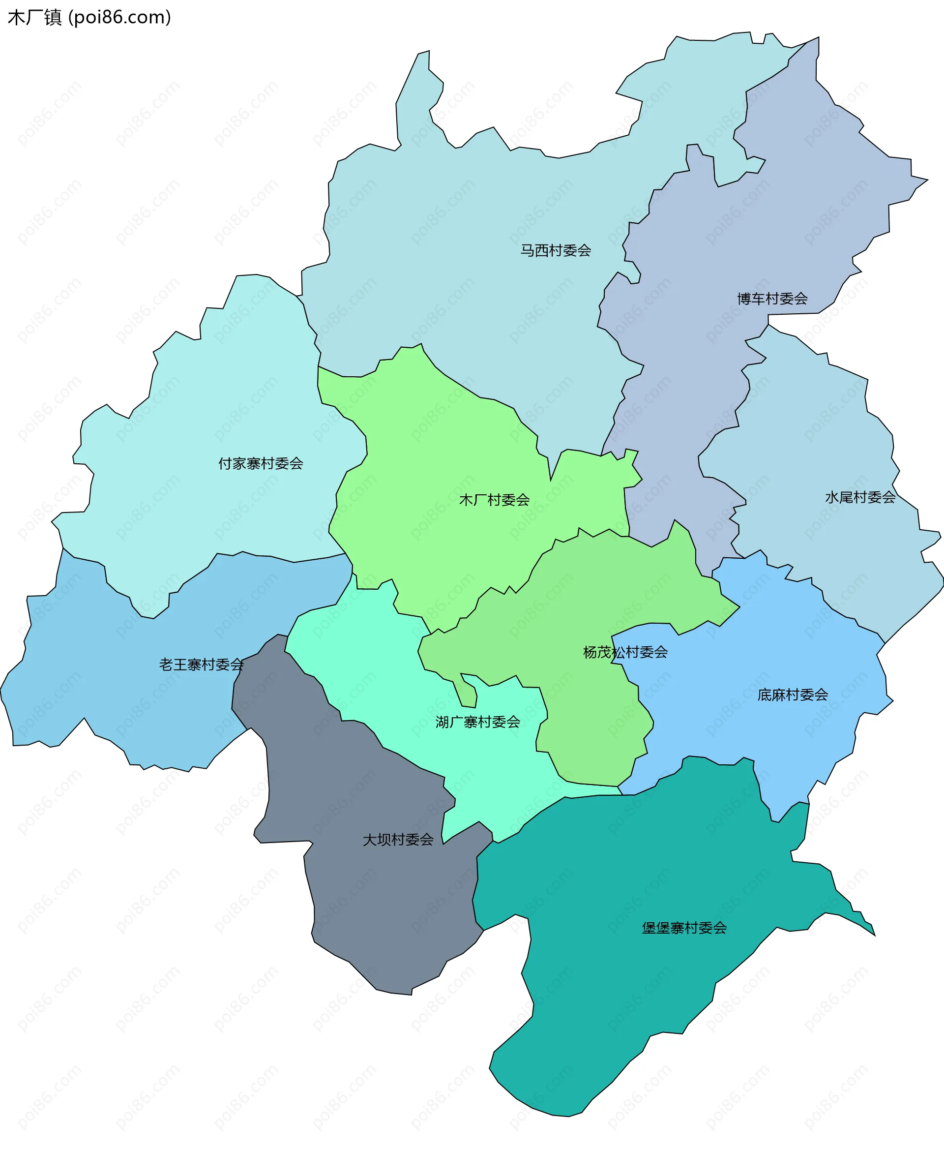 木厂镇边界地图(五级行政区划)