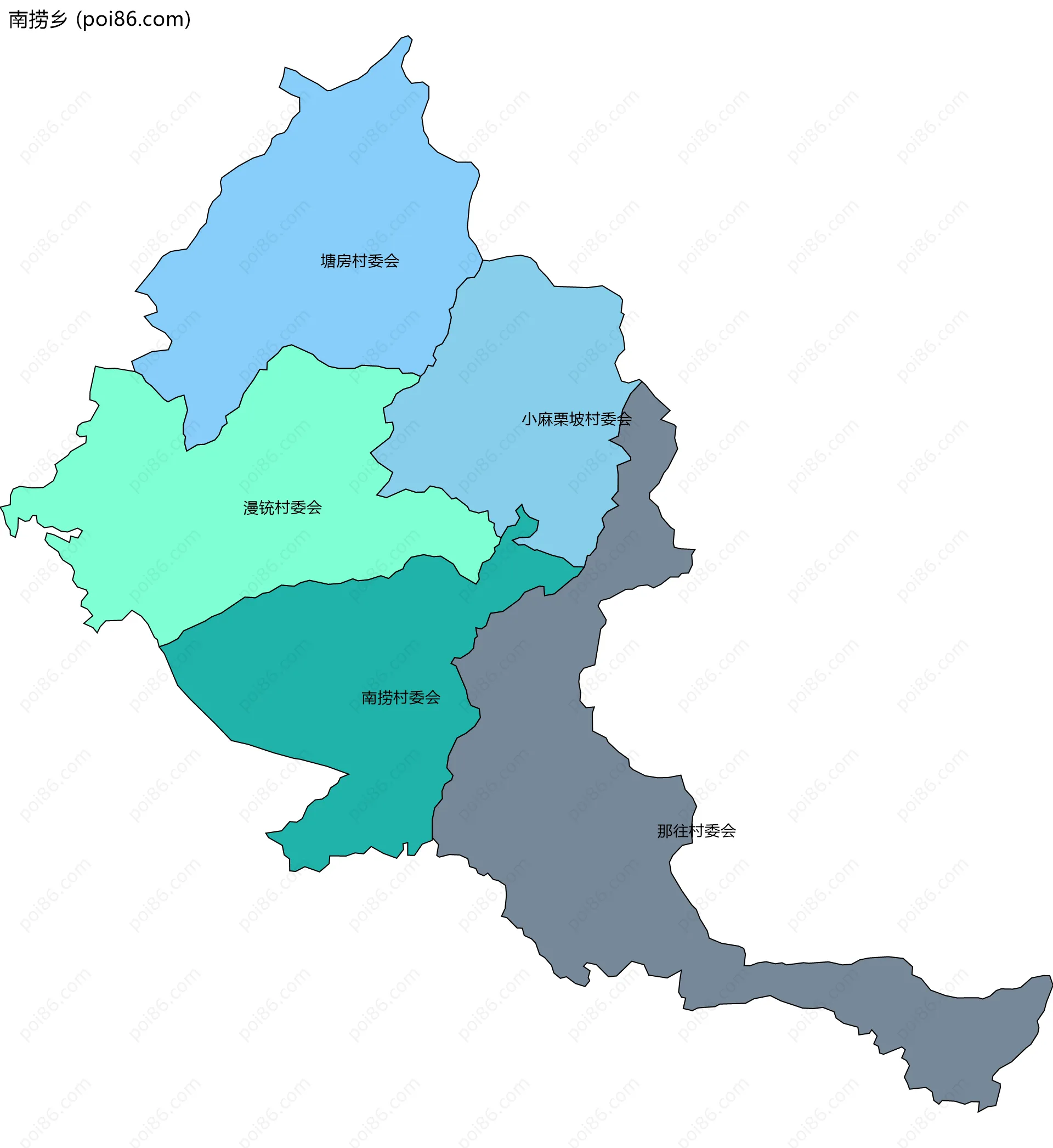 南捞乡边界地图(五级行政区划)