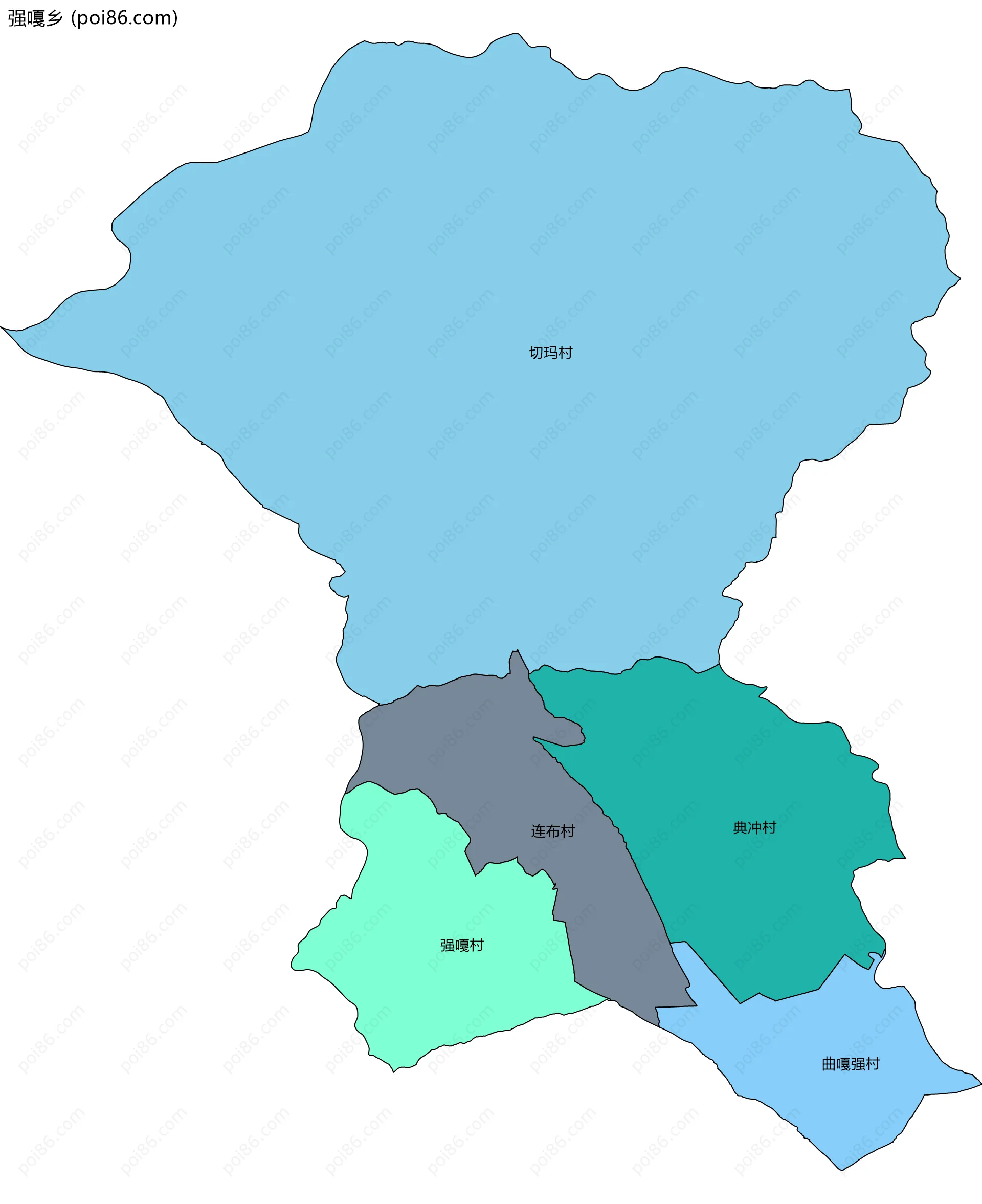 强嘎乡边界地图(五级行政区划)