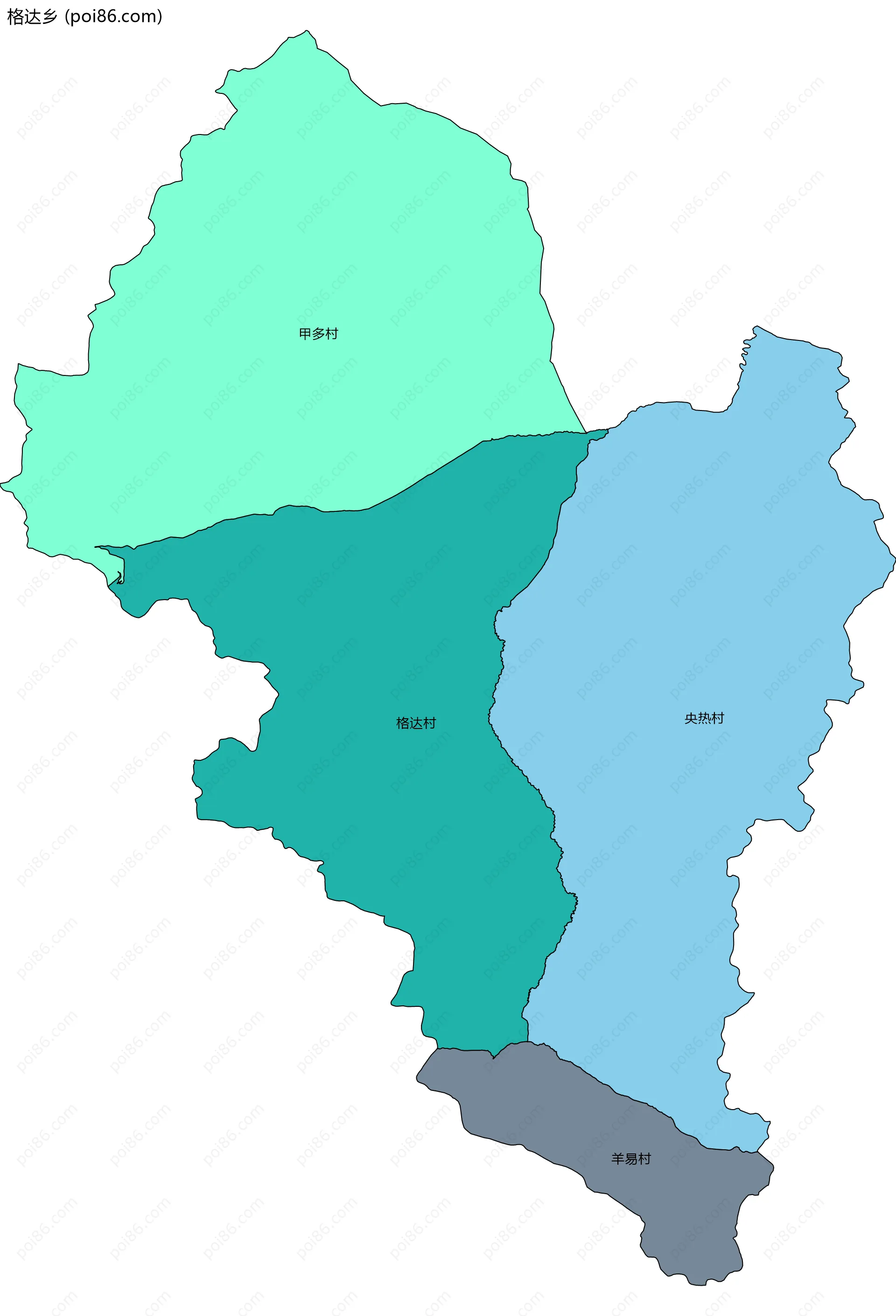 格达乡边界地图(五级行政区划)