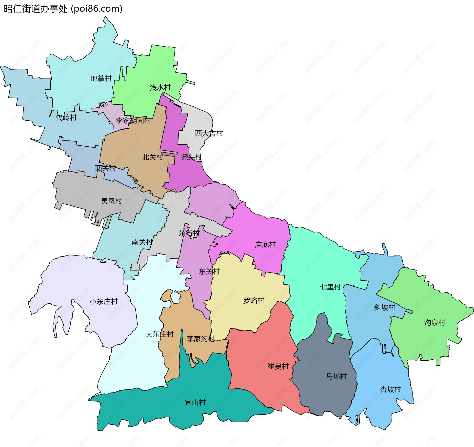 昭仁街道办事处边界地图(五级行政区划)