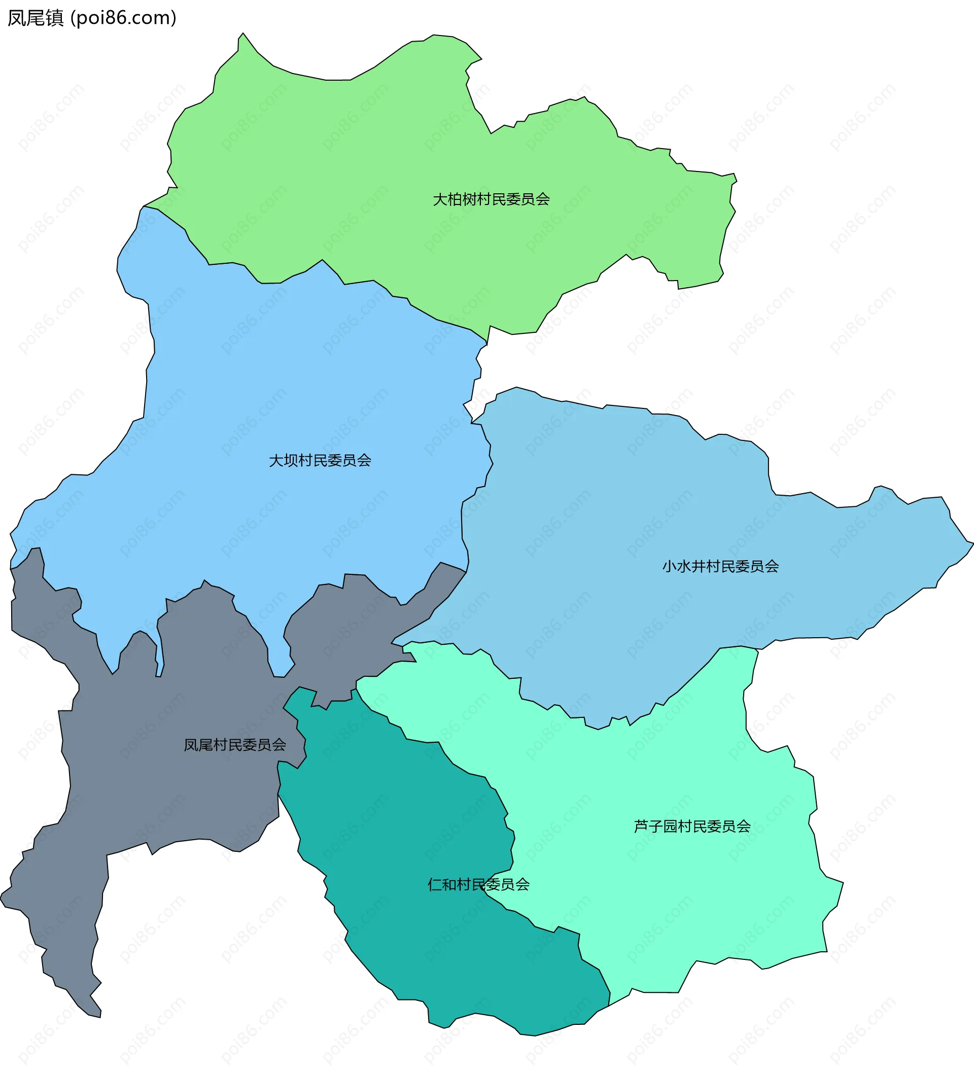 凤尾镇边界地图(五级行政区划)