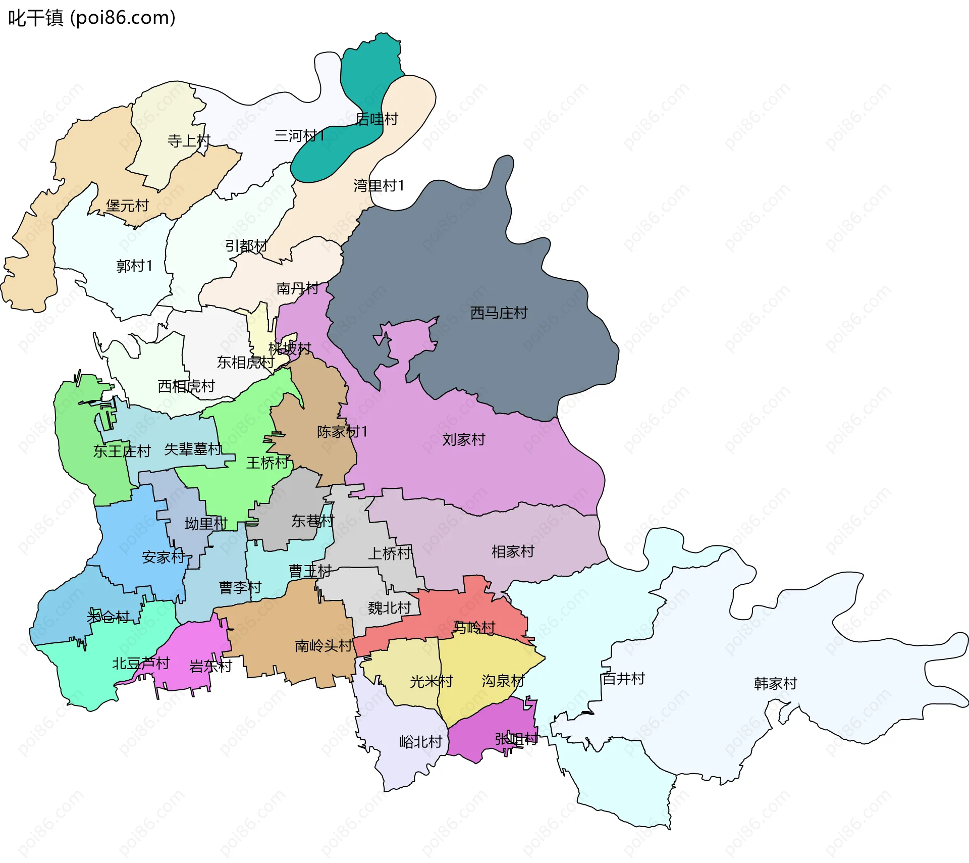 叱干镇边界地图(五级行政区划)