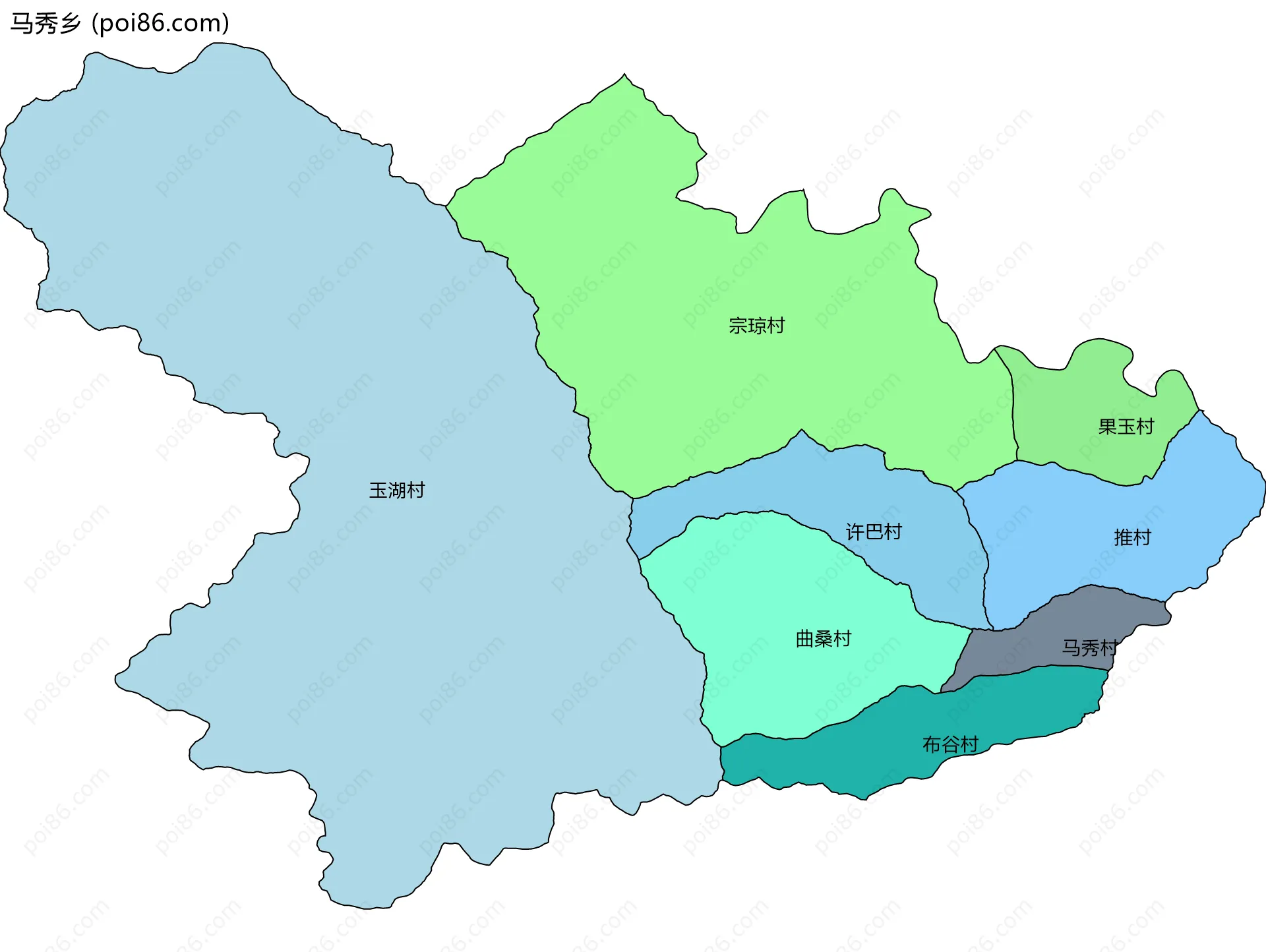 马秀乡边界地图(五级行政区划)